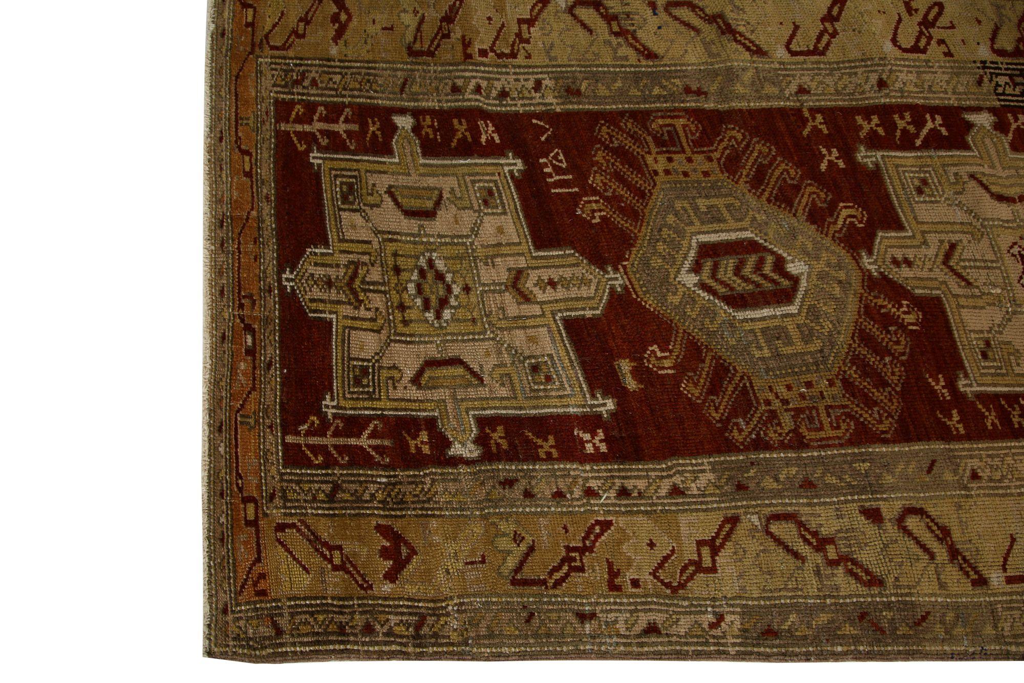 Persischer Aserbaidschan-Läufer - Wolle in Rot und Taupe Design - 97997 (20. Jahrhundert) im Angebot