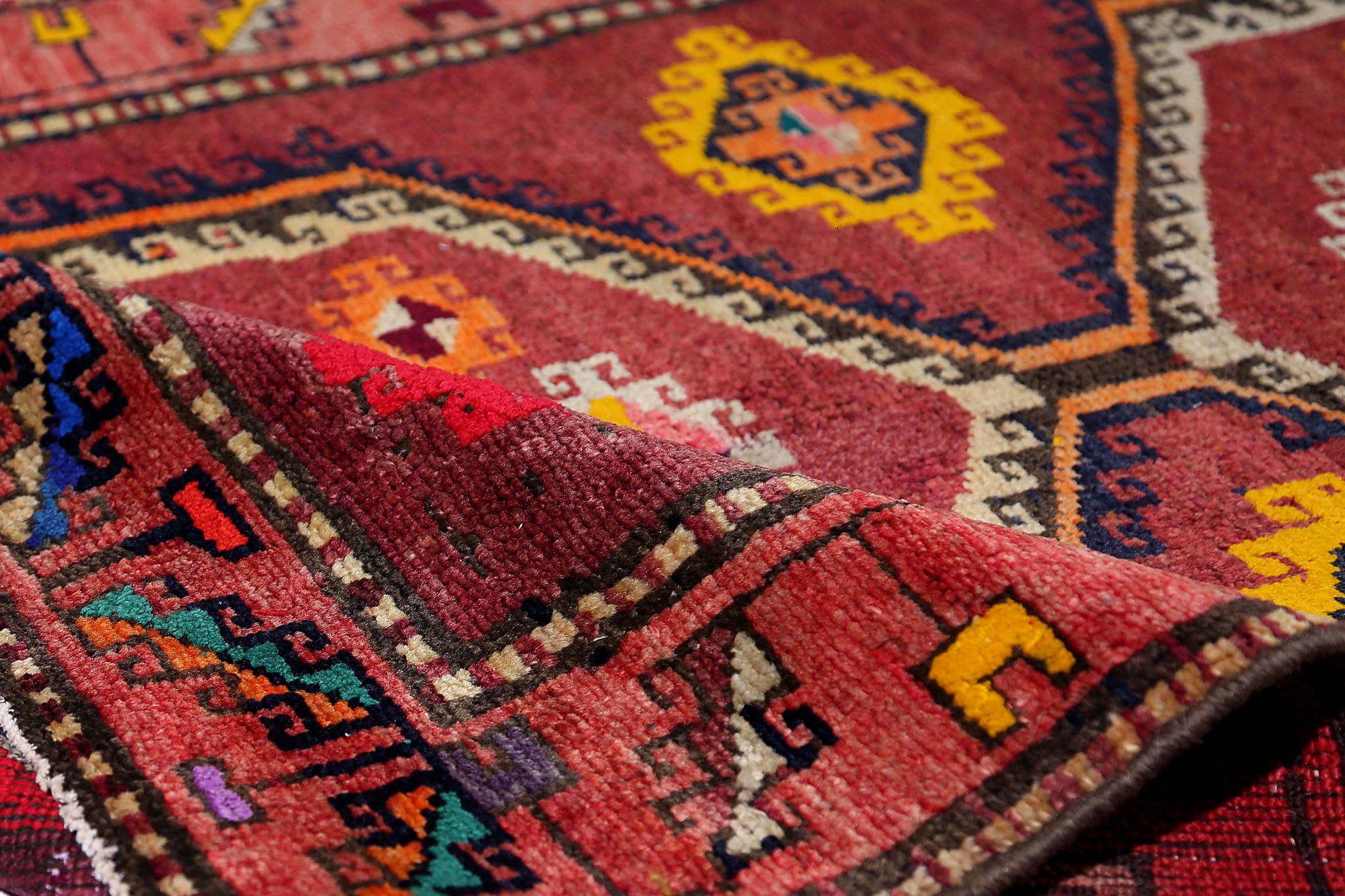 Iracheno Tappeto Runner Persiano Azerbaijan - Lana Rosso Giallo Design - 96903 in vendita