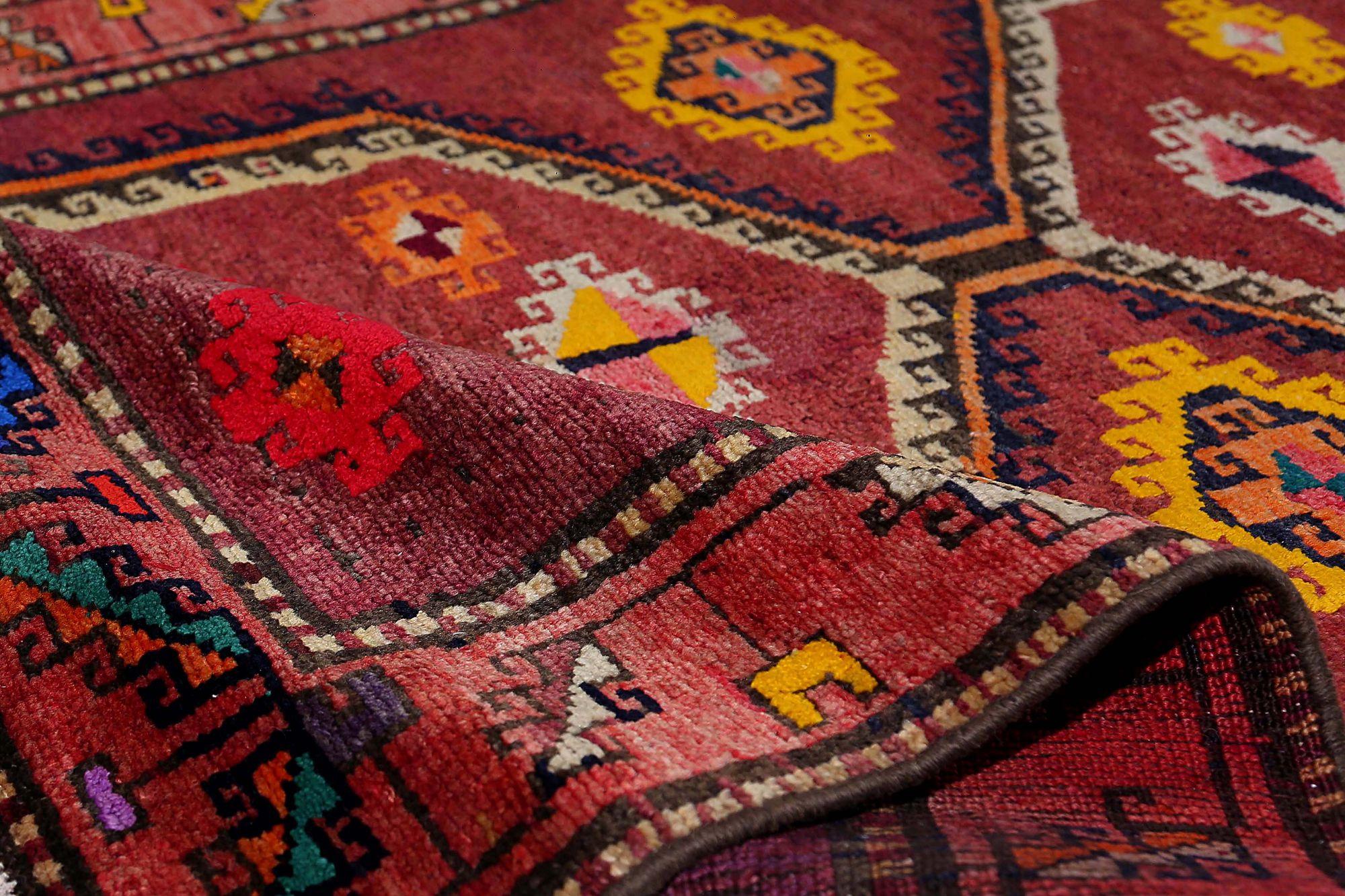 Tappeto Runner Persiano Azerbaijan - Lana Rosso Giallo Design - 96903 In condizioni ottime in vendita a Dallas, TX
