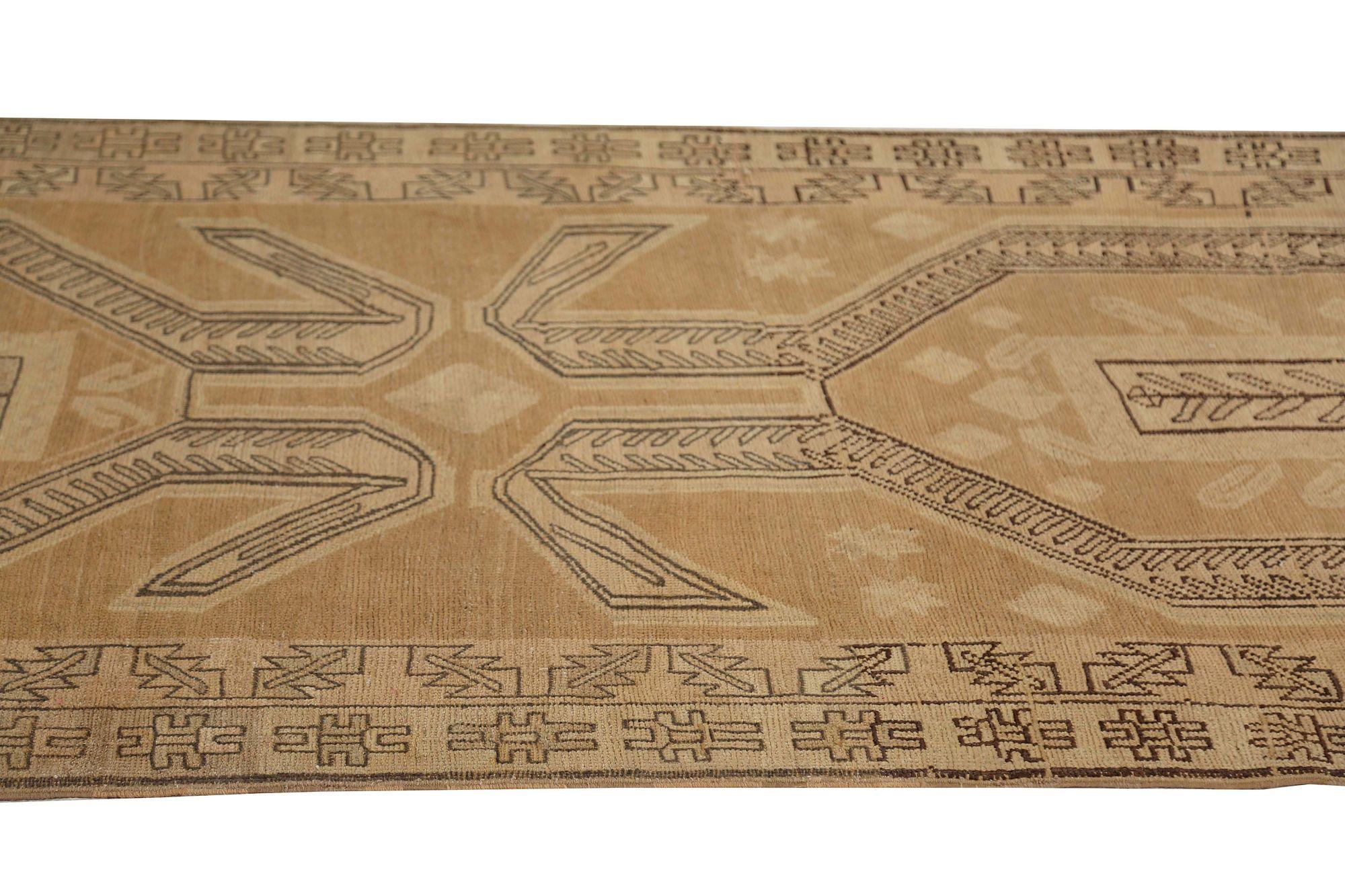 20th Century Persian Azerbaijan Runner Rug - Wool Taupe Design - 97733 For Sale