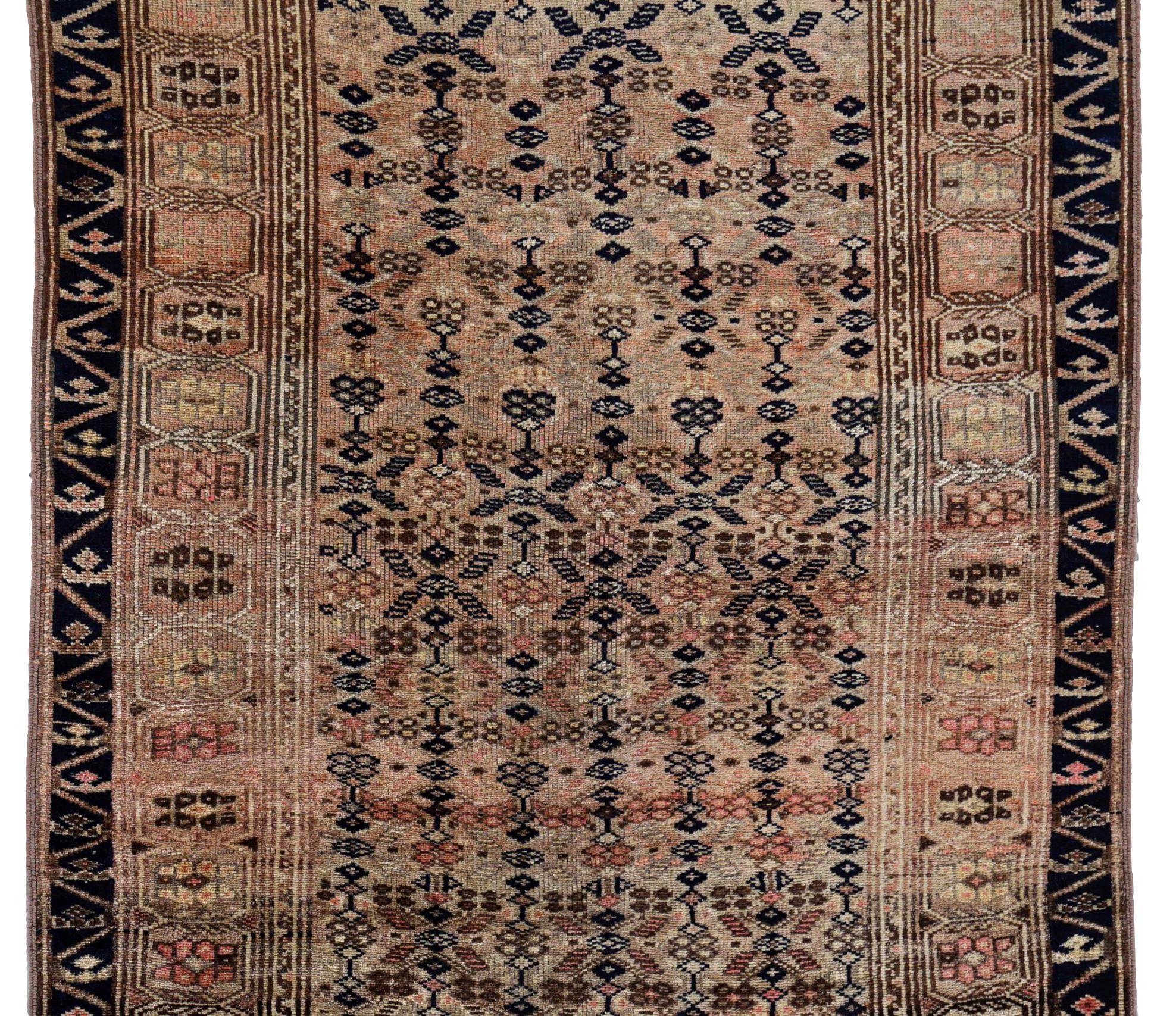 Asian Persian Azerbaijan Small Rug - Wool Black Ivory Pink Design - 91583 For Sale