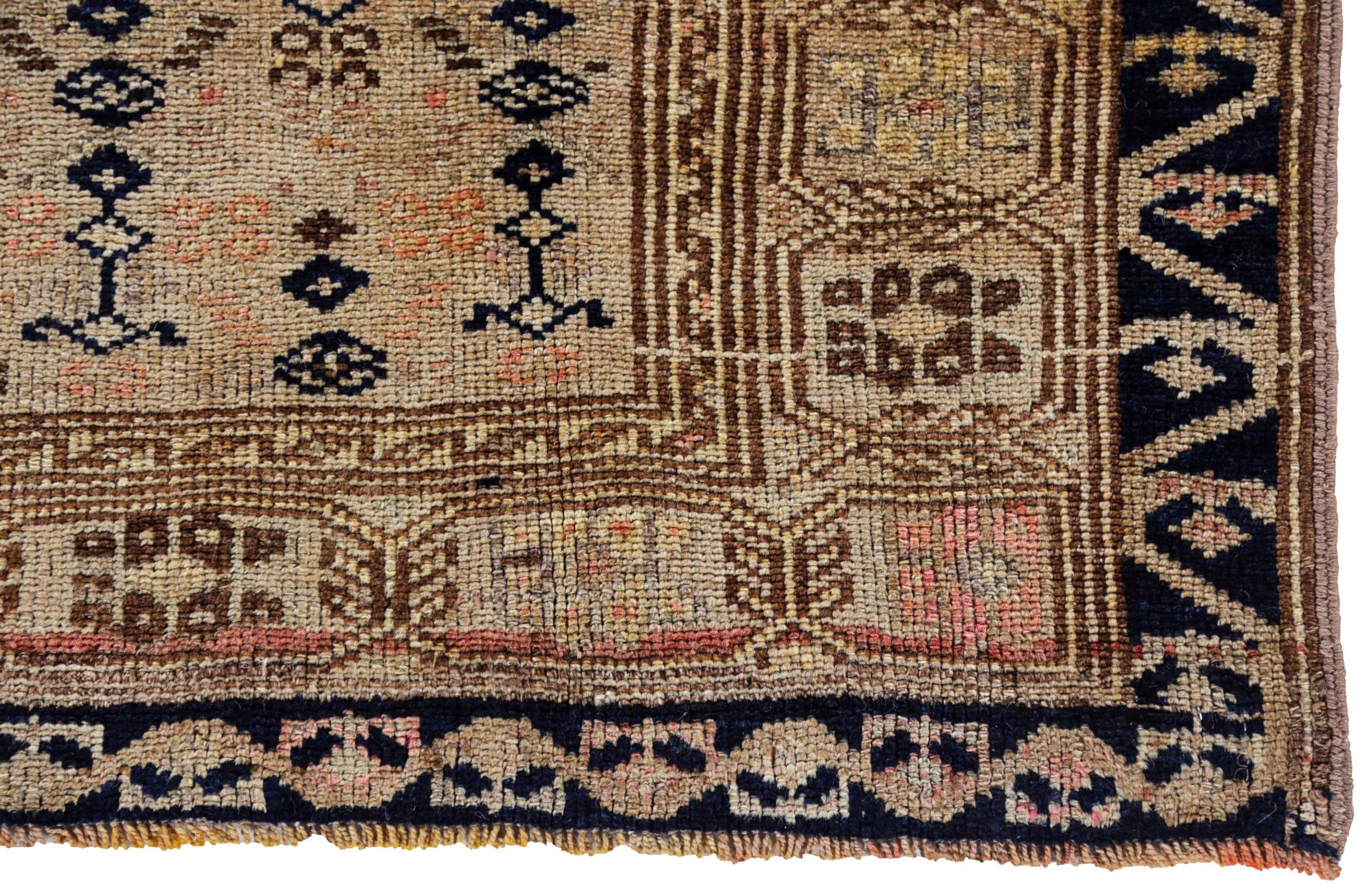 20th Century Persian Azerbaijan Small Rug - Wool Black Ivory Pink Design - 91583 For Sale