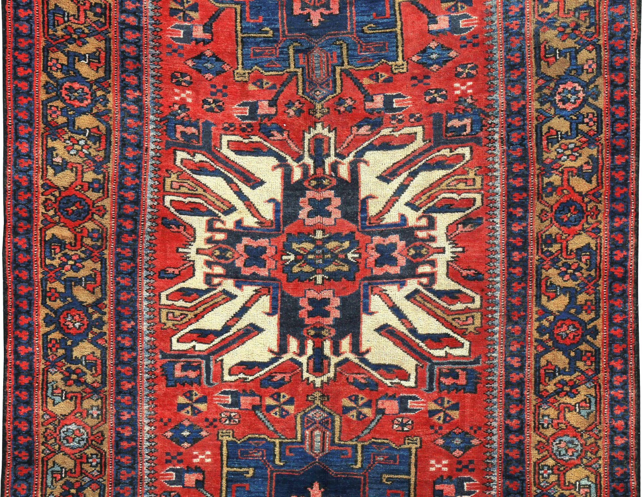 Persischer Aserbaidschan Kleiner Teppich - Wolle Blau Elfenbein Rot Gelb - 89623 (Asiatisch) im Angebot