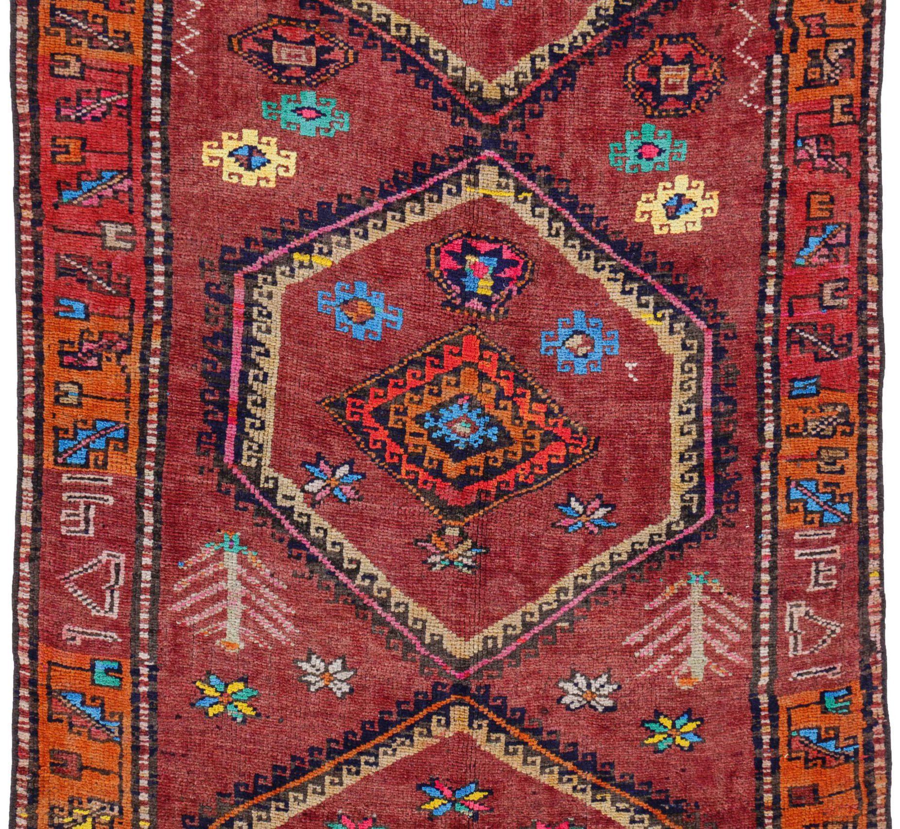 Asiatico Tappeto persiano Azerbaijan Small Design - Lana Blu Arancione Rosso - 91104 in vendita