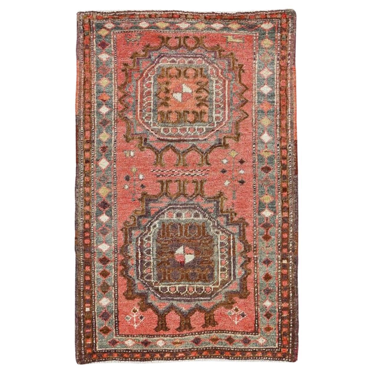 Persian Azerbaijan Small Rug - Wool Brown Gray Pink Design - 91182