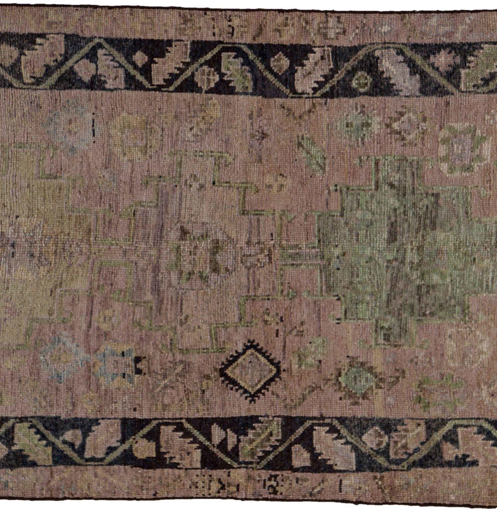 Asiatico Tappeto persiano Azerbaijan Small Design - Lana Marrone Verde Rosa - 91481 in vendita