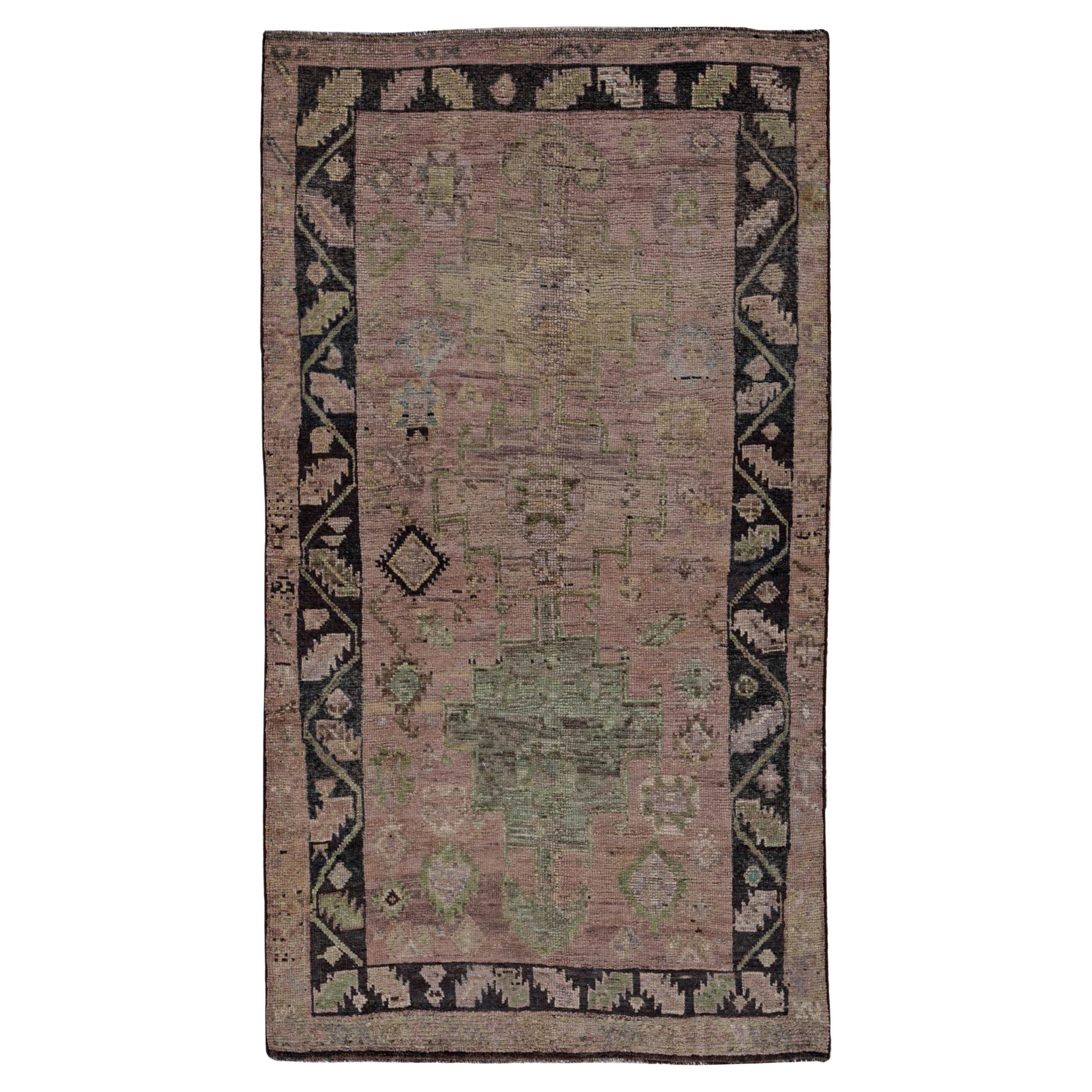 Persian Azerbaijan Small Rug - Wool Brown Green Pink Design - 91481