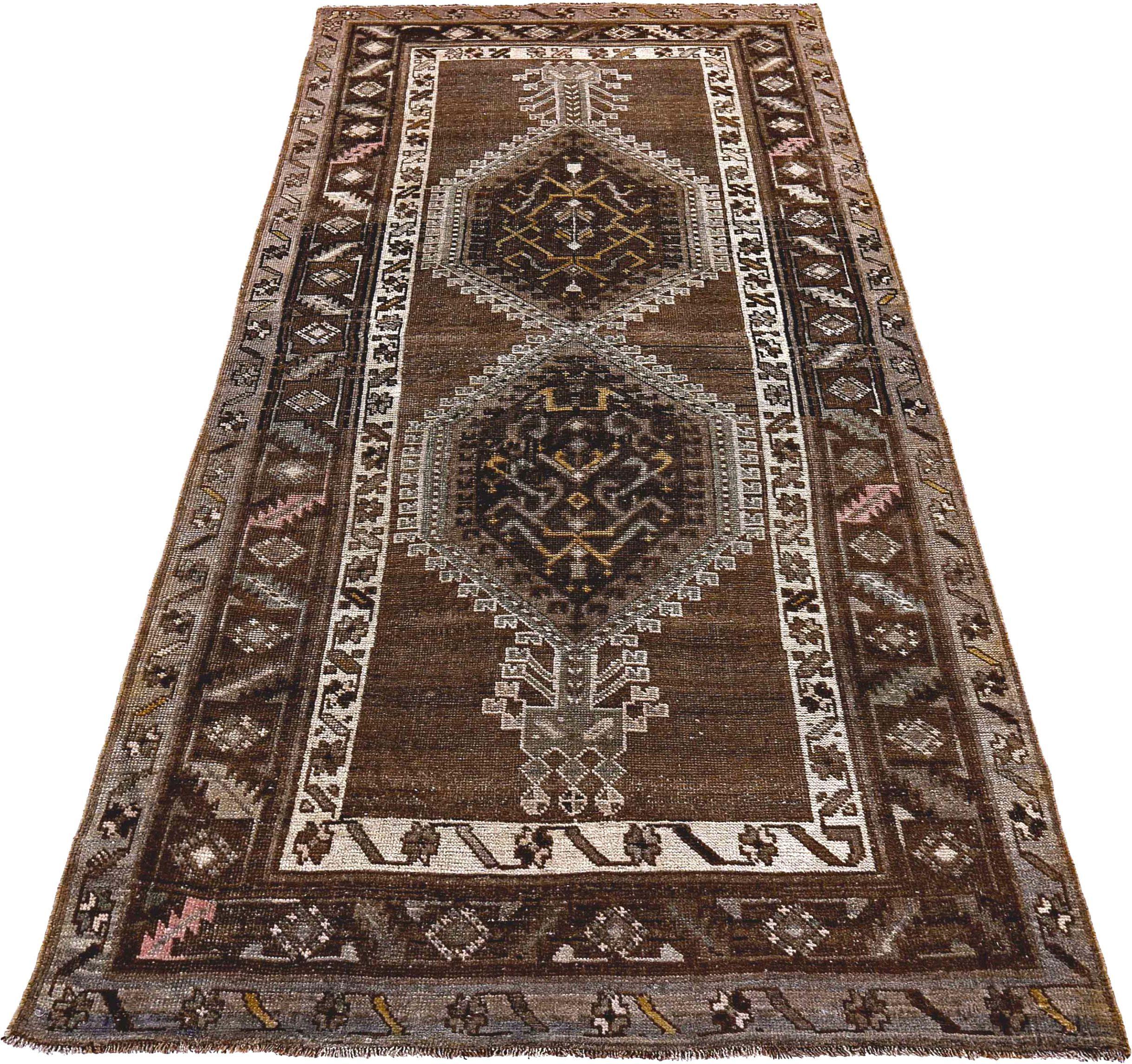 Discover the elegance of Persian Azerbaijan featuring Small Rug in Circa 1880. Designed with Wool and BrownIvory, this exclusive design is perfect for enhancing your space.
