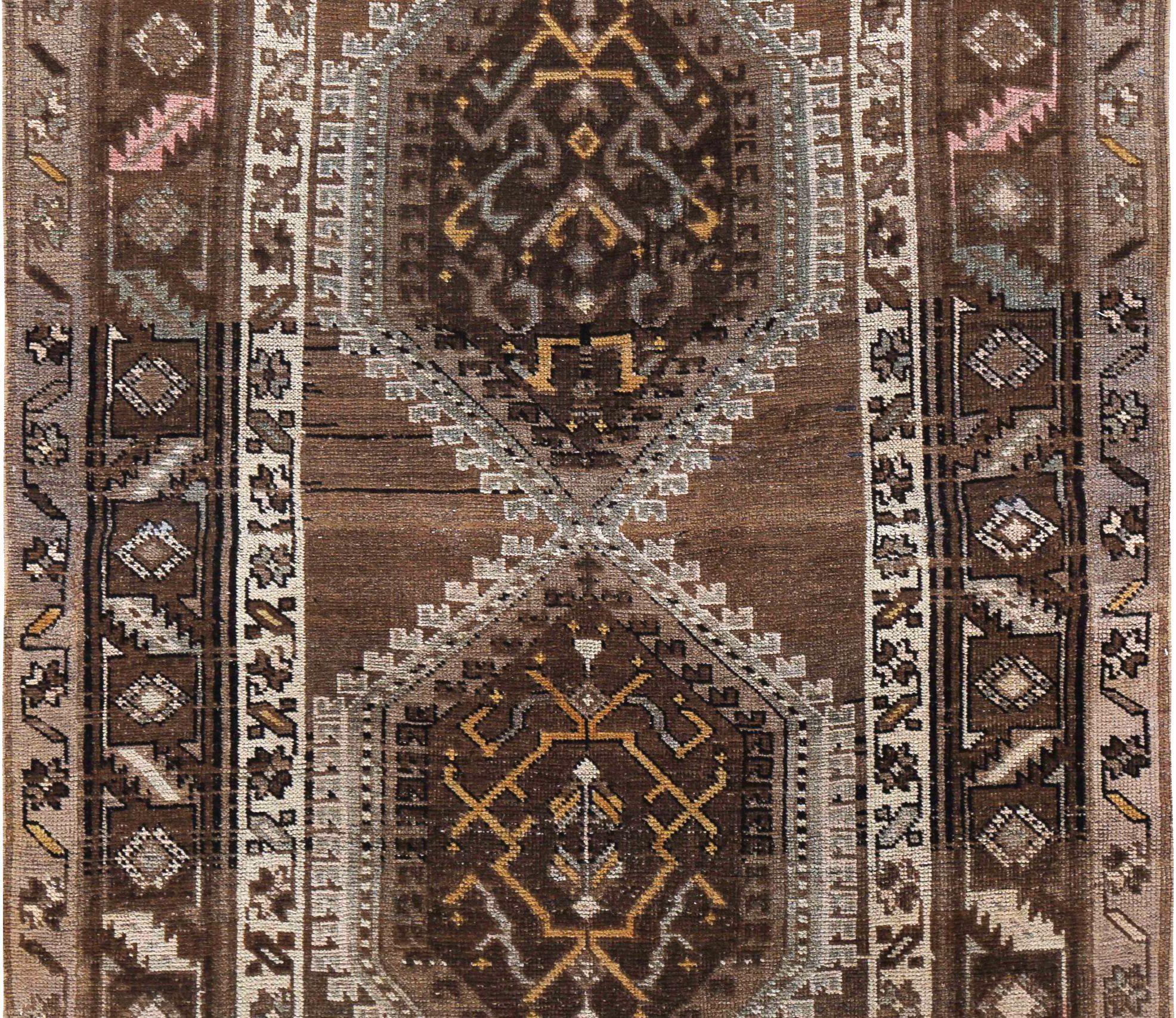 Persischer Aserbaidschan Small Teppich - Wolle Brown Elfenbein Design - 89626 (Asiatisch) im Angebot