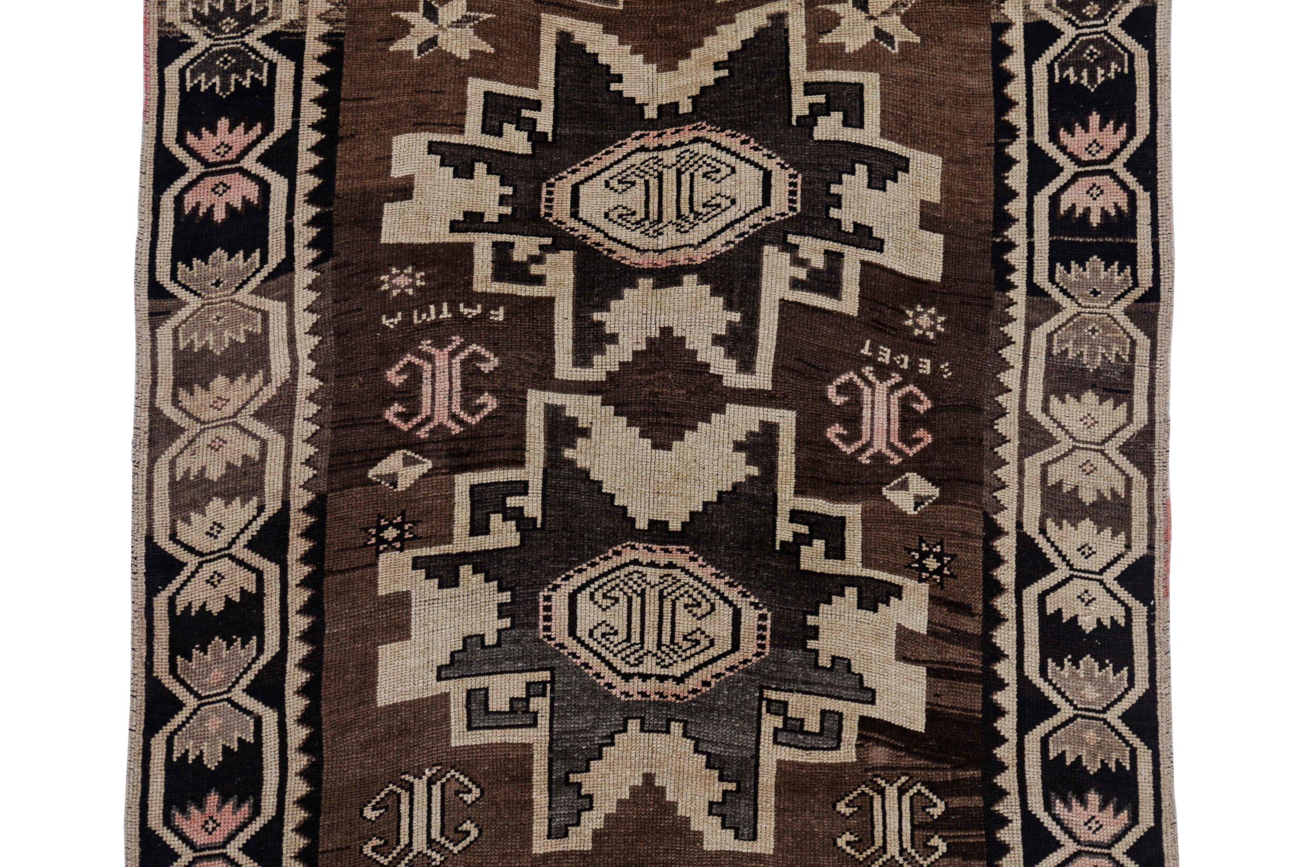 Persischer Aserbaidschan Small Teppich - Wolle Brown Elfenbein Design - 91599 (Asiatisch) im Angebot