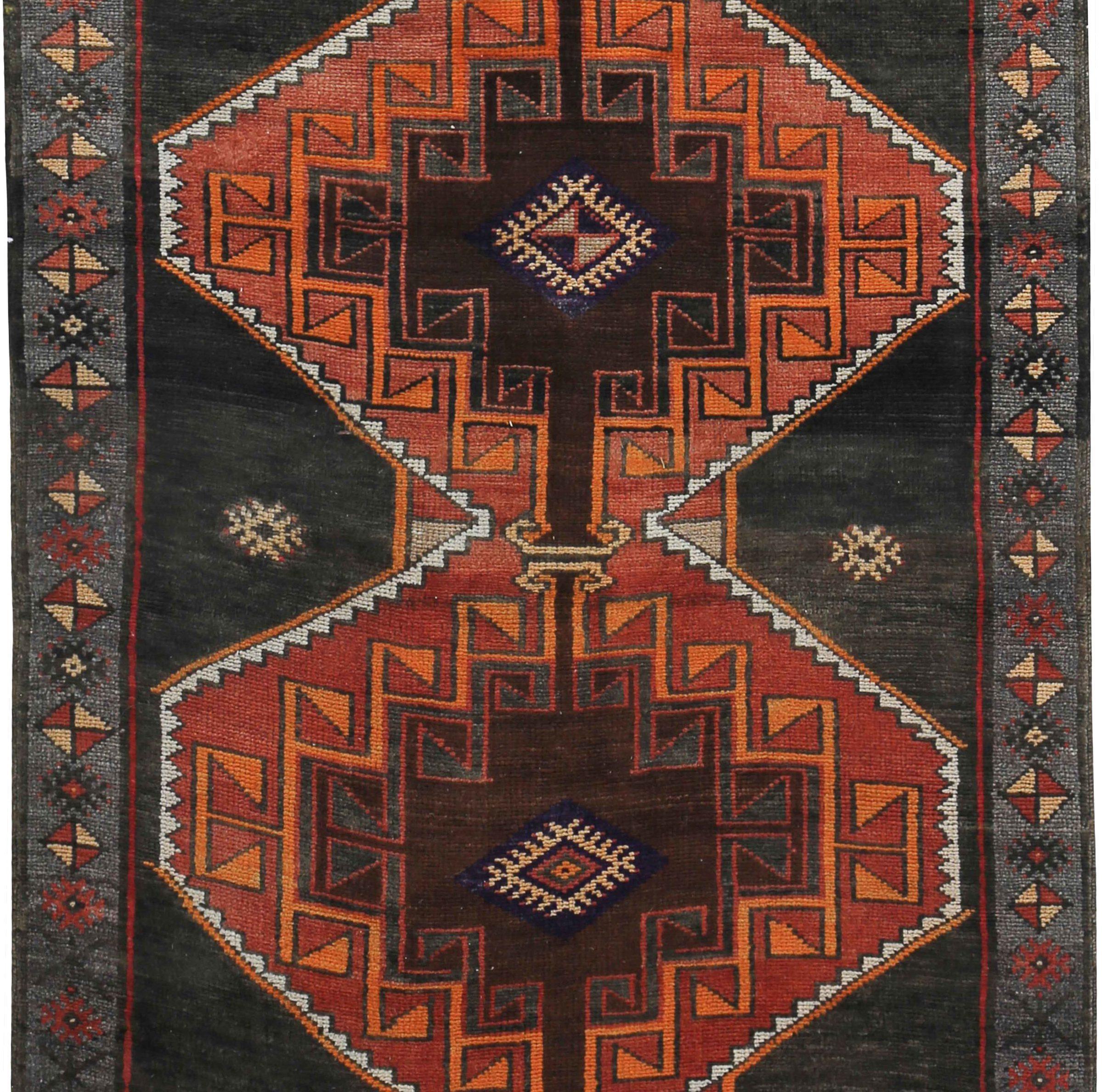 Persischer Aserbaidschan Kleiner Teppich - Wolle Braun Orange Rot Design - 89654 (Asiatisch) im Angebot