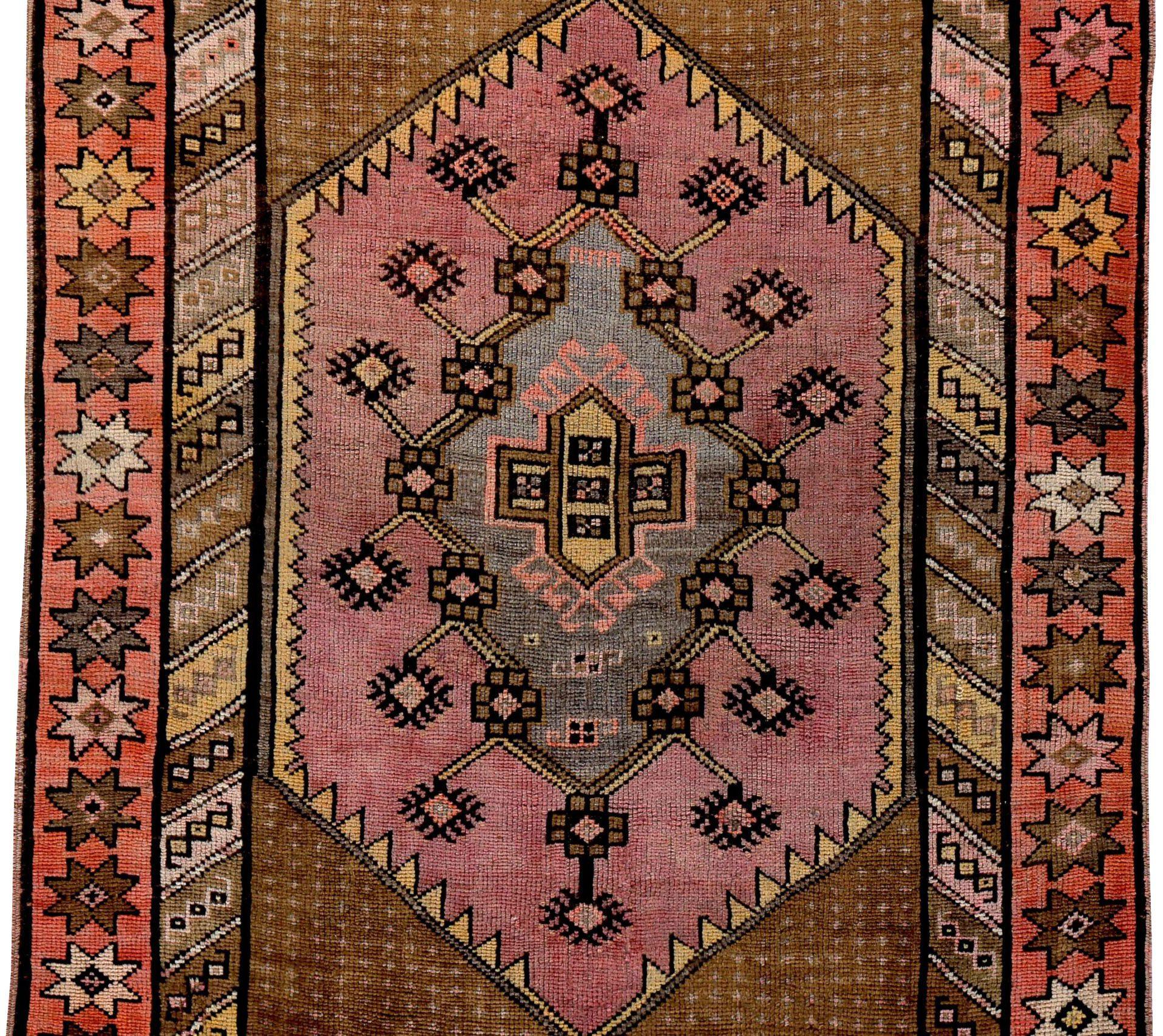Tappeto persiano Azerbaijan Small - Lana Marrone Rosa Giallo - 89615 In condizioni ottime in vendita a Dallas, TX