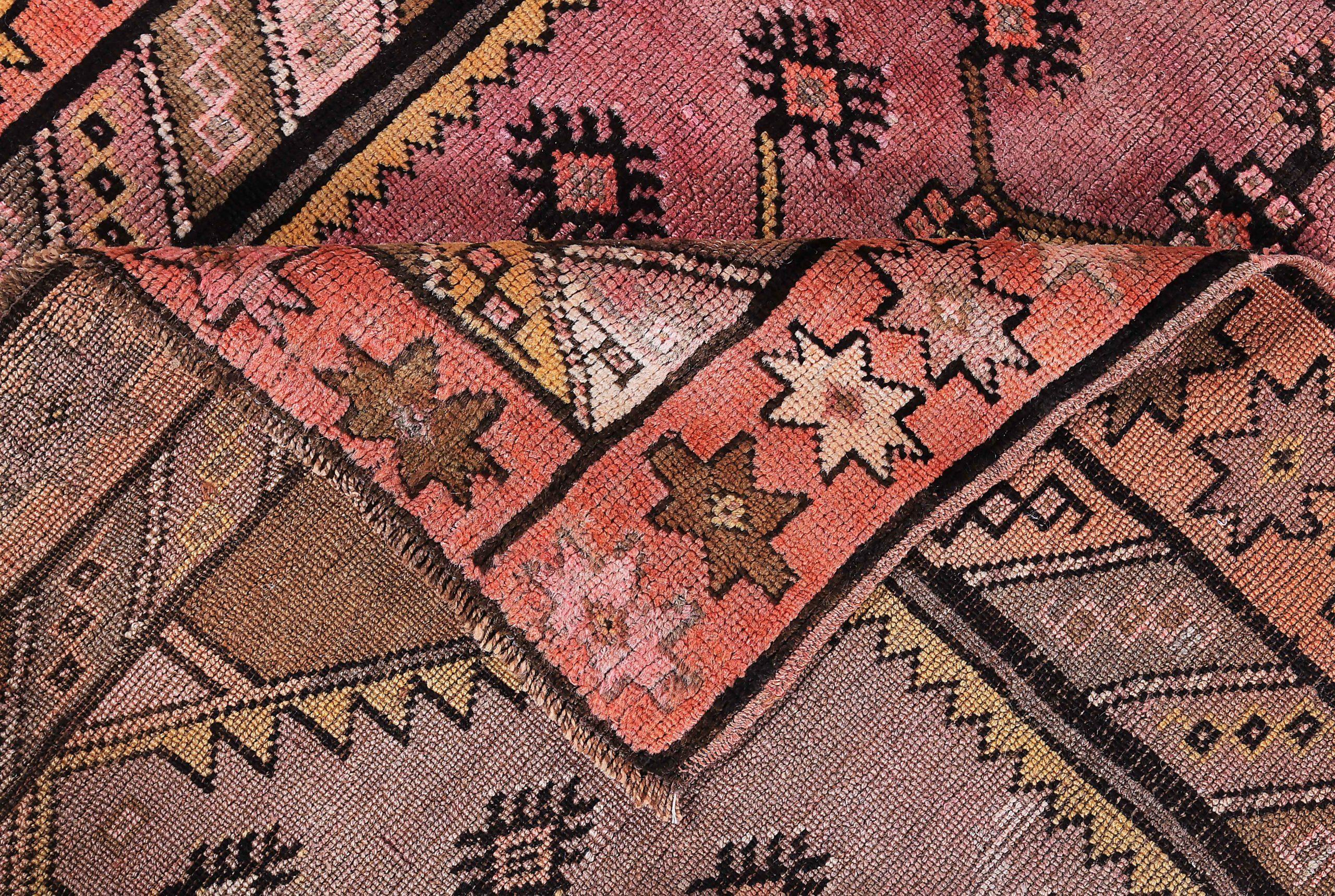 XX secolo Tappeto persiano Azerbaijan Small - Lana Marrone Rosa Giallo - 89615 in vendita