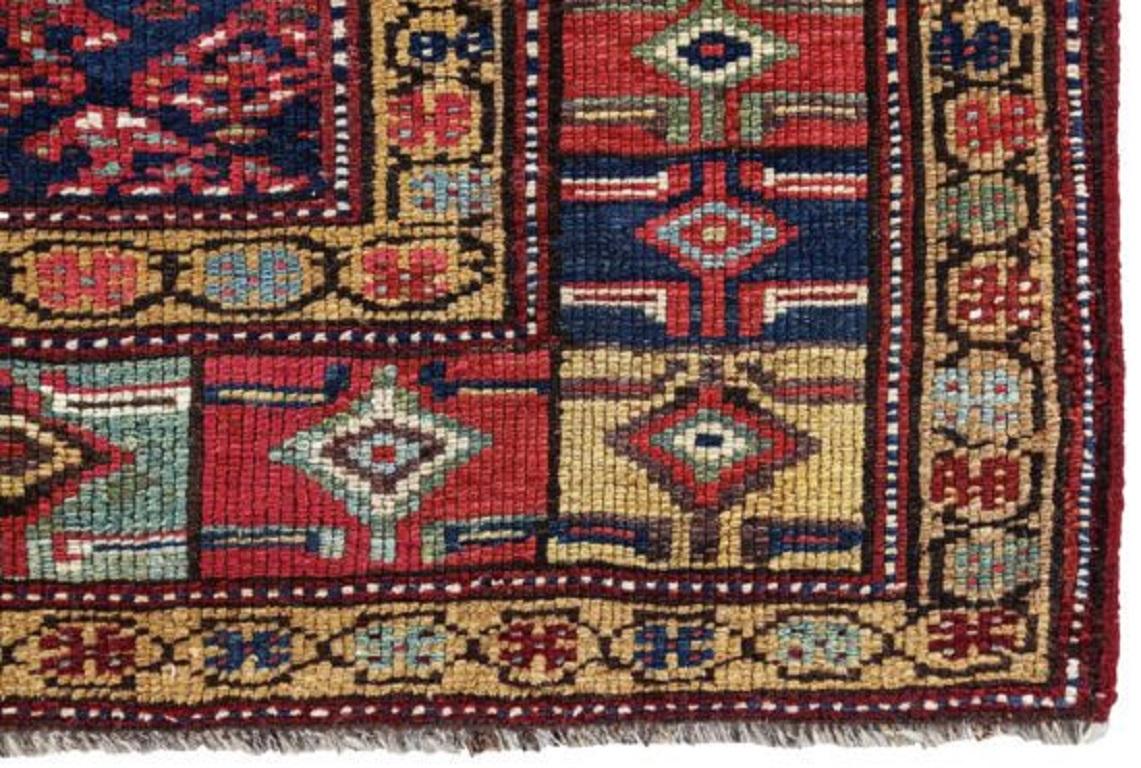Persian Azerbaijan Small Rug - Wool Green Blue Red Yellow - 91248 In Excellent Condition For Sale In Dallas, TX