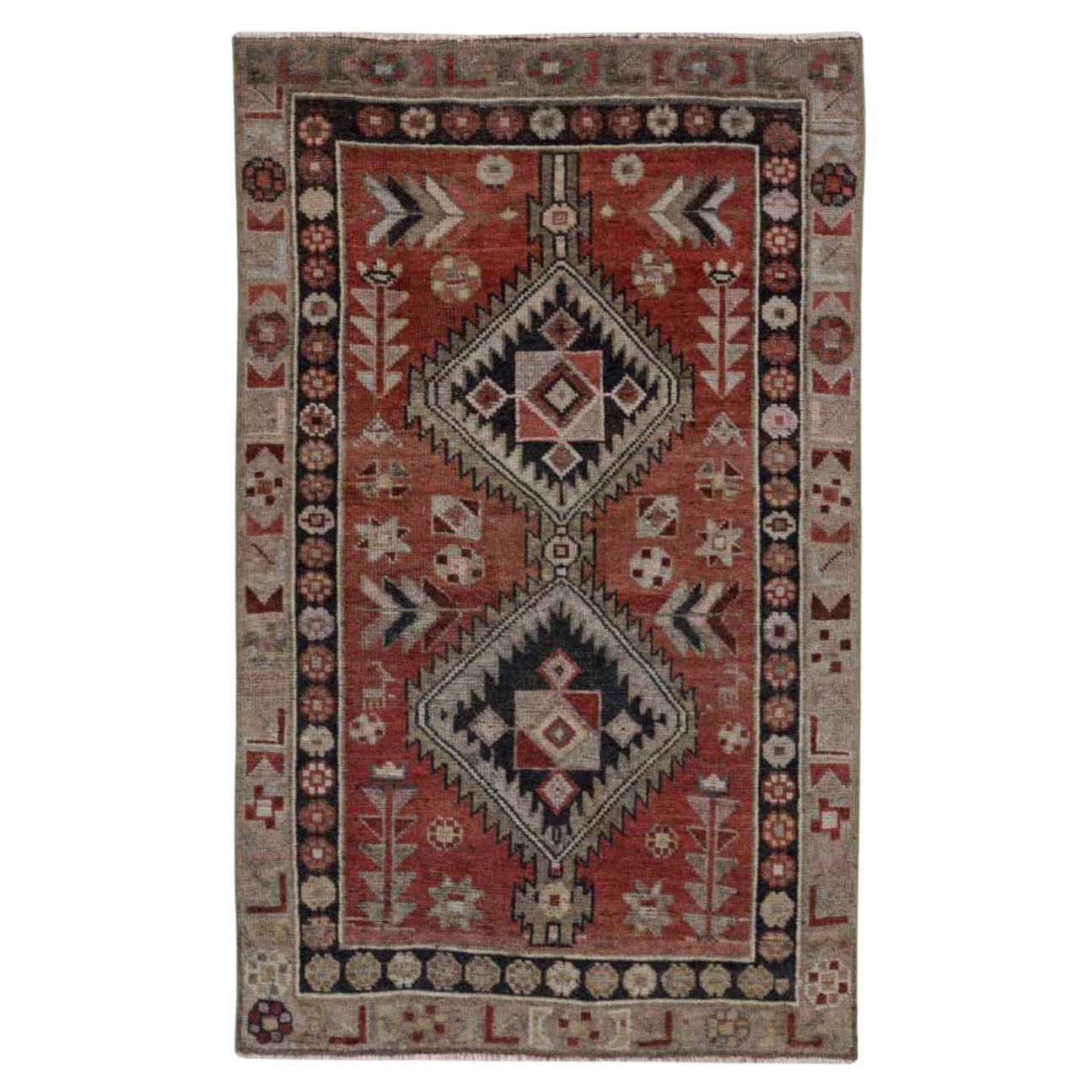 Persischer Aserbaidschanischer kleiner Teppich - Wolle Elfenbein Rosa Rot Design - 91457