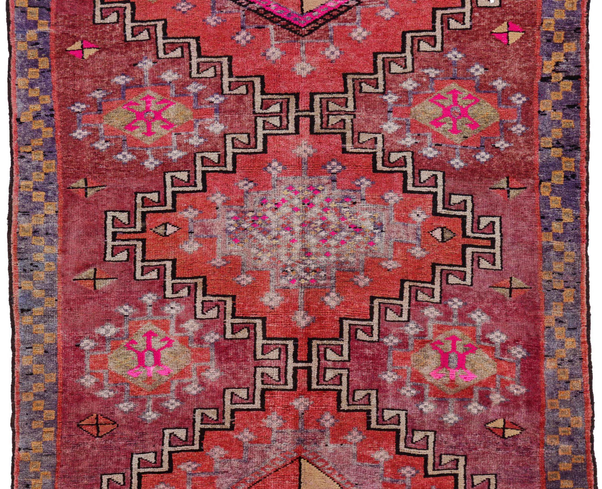 Persischer Aserbaidschan Kleiner Teppich - Wolle Elfenbein Rosa Rot Gelb - 91412 (Asiatisch) im Angebot
