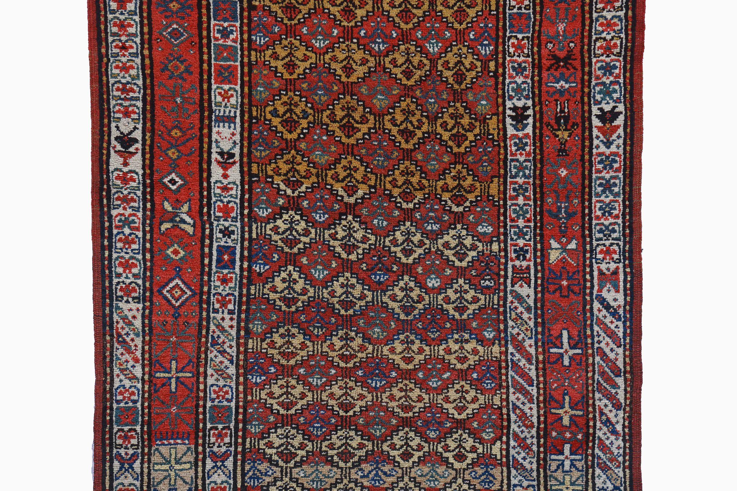 Persischer Aserbaidschan Kleiner Teppich - Wolle Elfenbein Rot Gelb Design - 91596 (Asiatisch) im Angebot