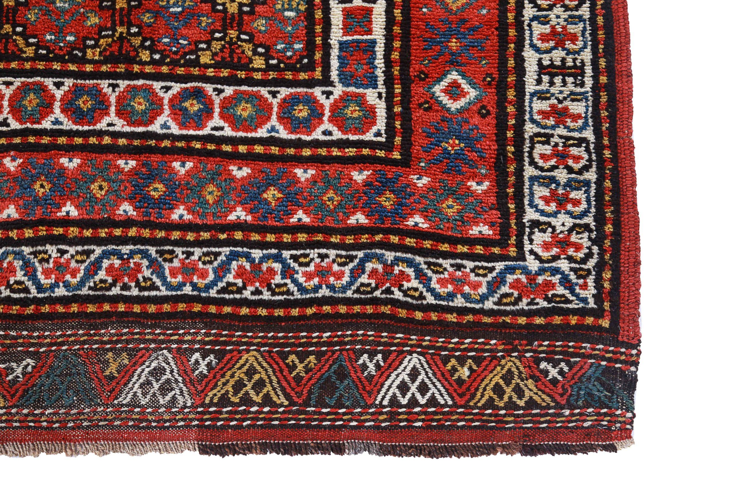 Persischer Aserbaidschan Kleiner Teppich - Wolle Elfenbein Rot Gelb Design - 91596 im Zustand „Hervorragend“ im Angebot in Dallas, TX