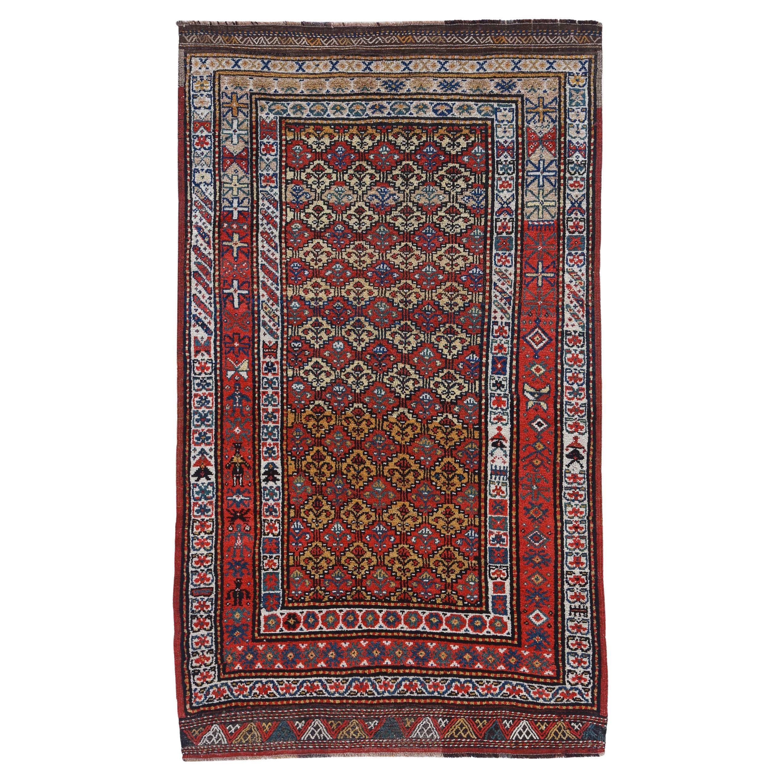 Persischer Aserbaidschan Kleiner Teppich - Wolle Elfenbein Rot Gelb Design - 91596