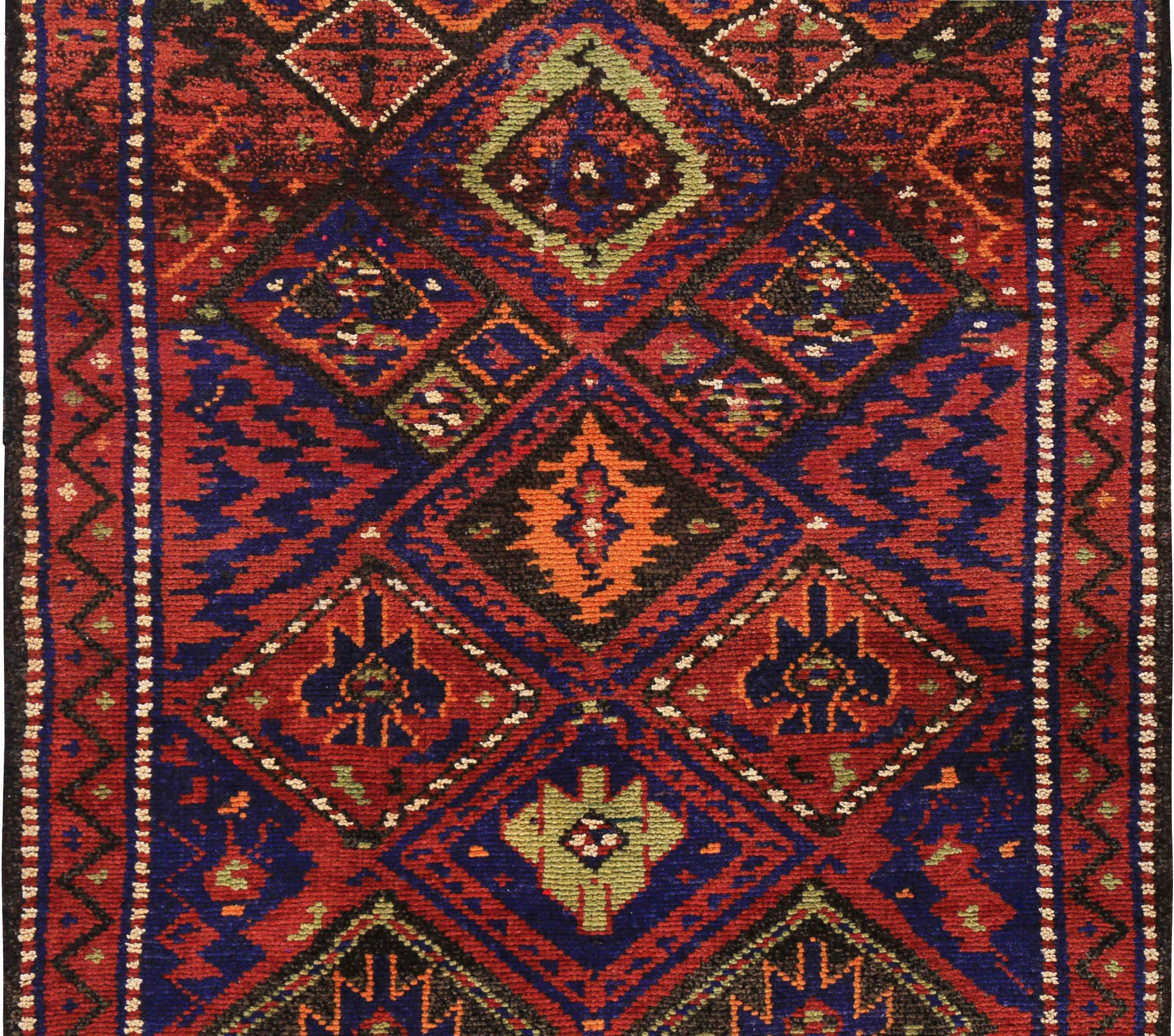 Asian Persian Azerbaijan Small Rug - Wool Navy Blue Orange Red - 89656 For Sale