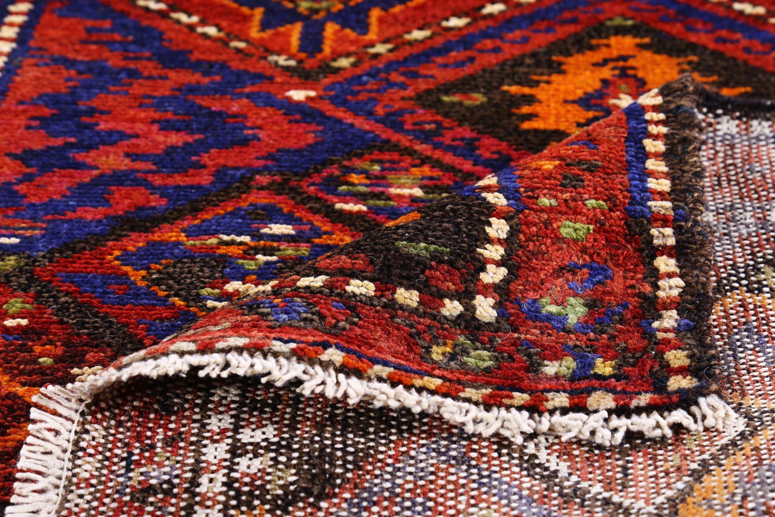 20th Century Persian Azerbaijan Small Rug - Wool Navy Blue Orange Red - 89656 For Sale