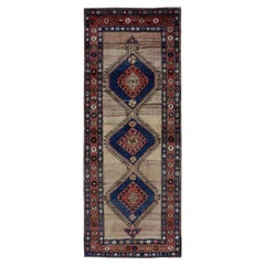 Persischer Aserbaidschanischer kleiner Teppich um 1910 - Wolle Blau Elfenbein Rosa Design - 91620