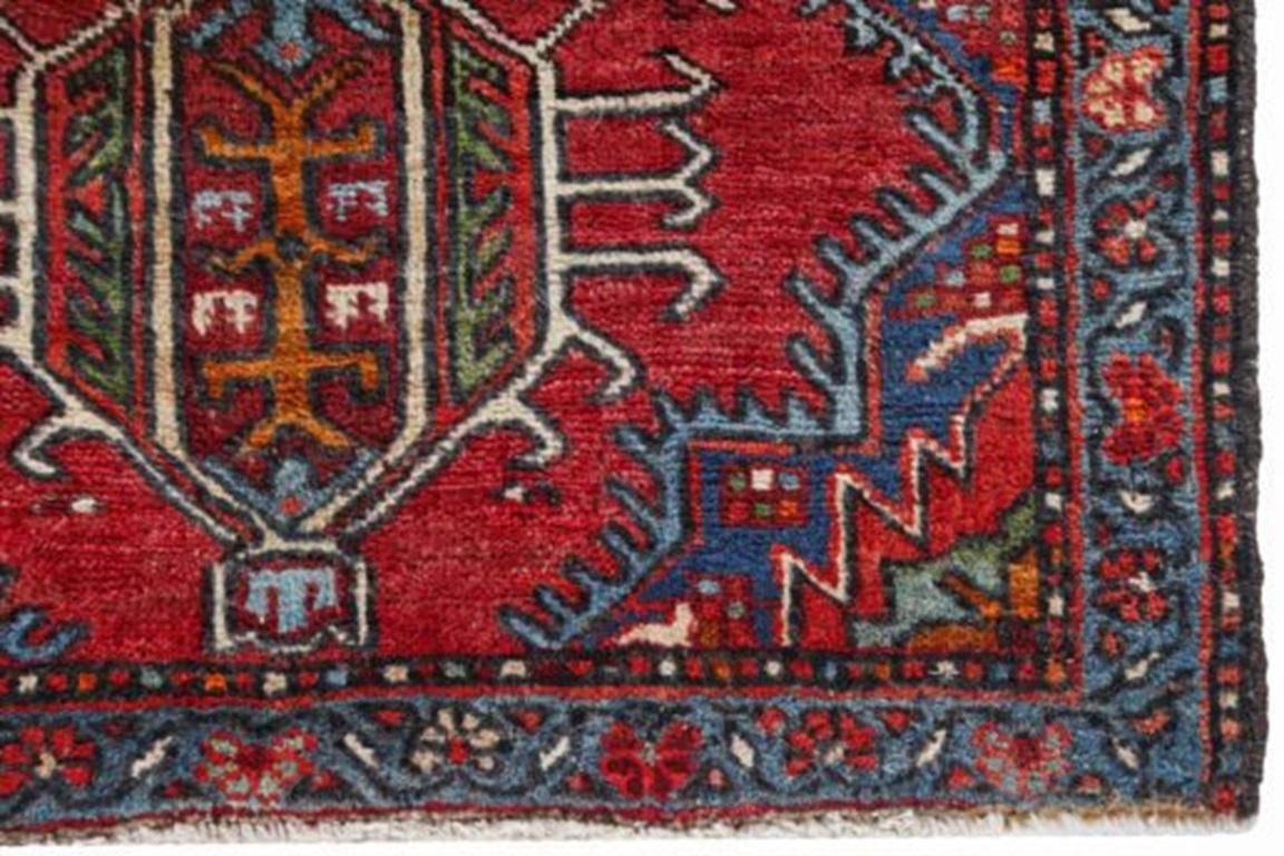 Asiatico Tappeto persiano Azerbaijan Small Design 1910 - Lana blu avorio rosso - 91194 in vendita