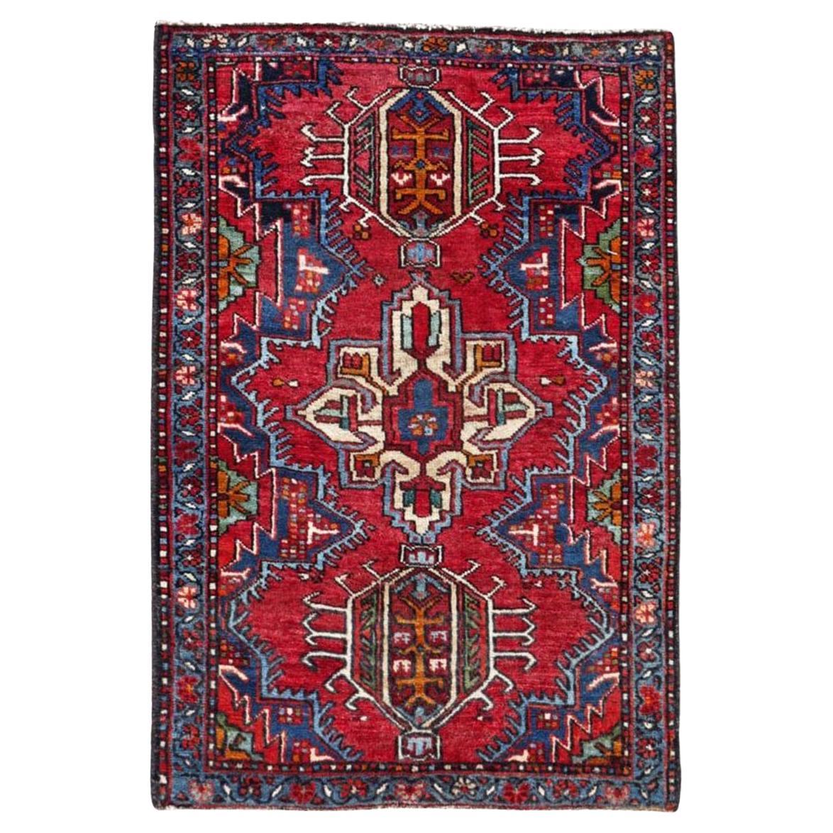Tappeto persiano Azerbaijan Small Design 1910 - Lana blu avorio rosso - 91194