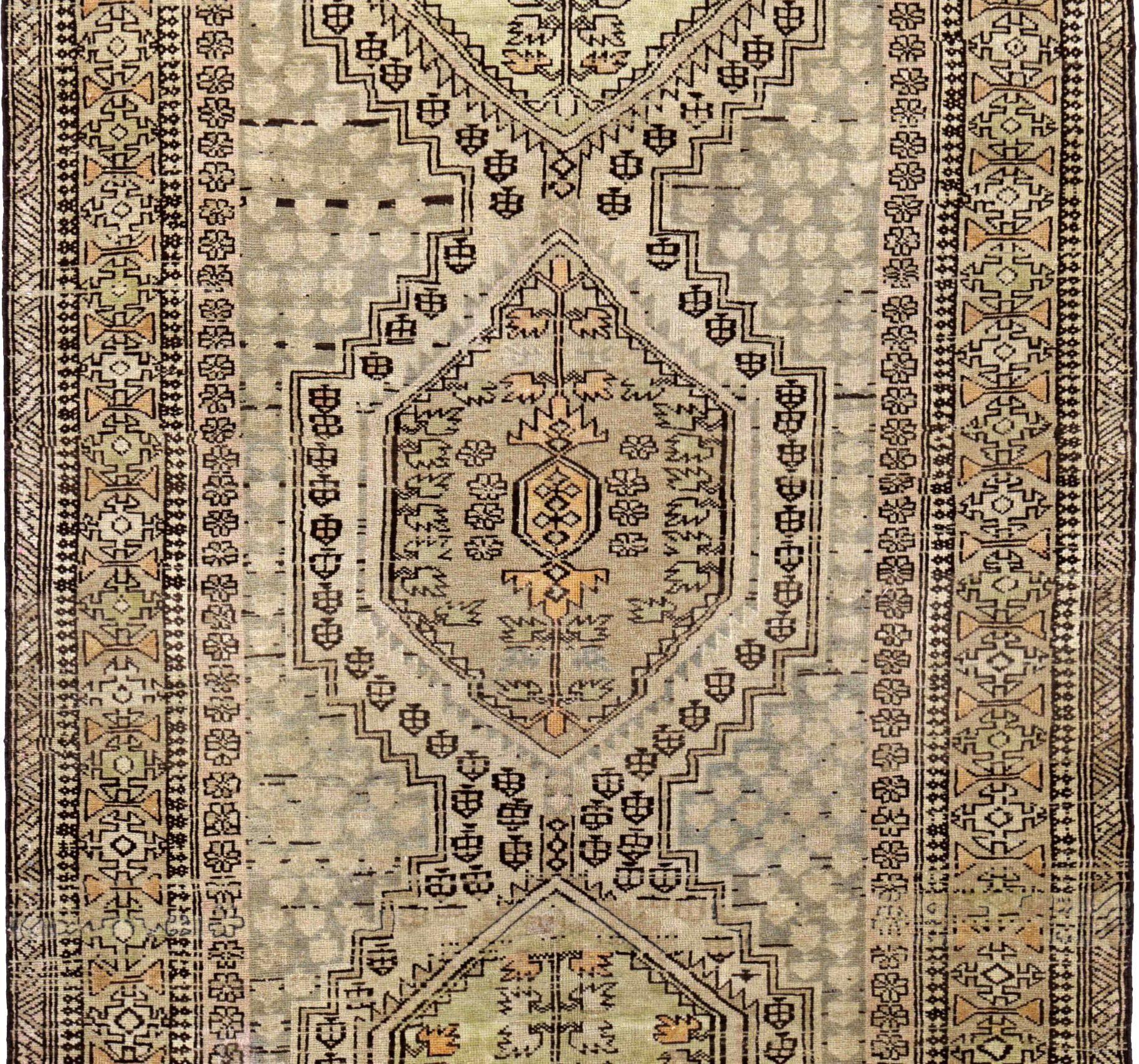 Persisch Aserbaidschan Kleiner Teppich CIRCA 1910 - Wolle Braun Grün Elfenbein Design - 91416 (Asiatisch) im Angebot