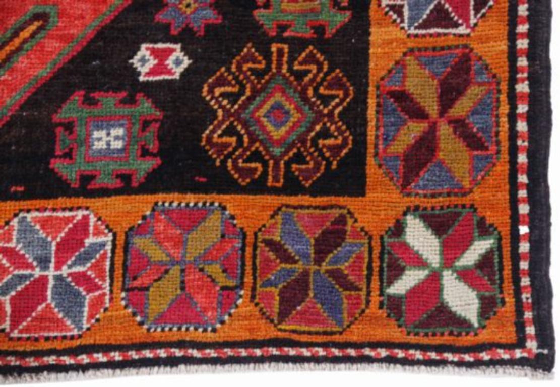 Persisch Aserbaidschan Kleiner Teppich CIRCA 1910 - Wolle Braun Grün Orange Design - 91624 (20. Jahrhundert) im Angebot