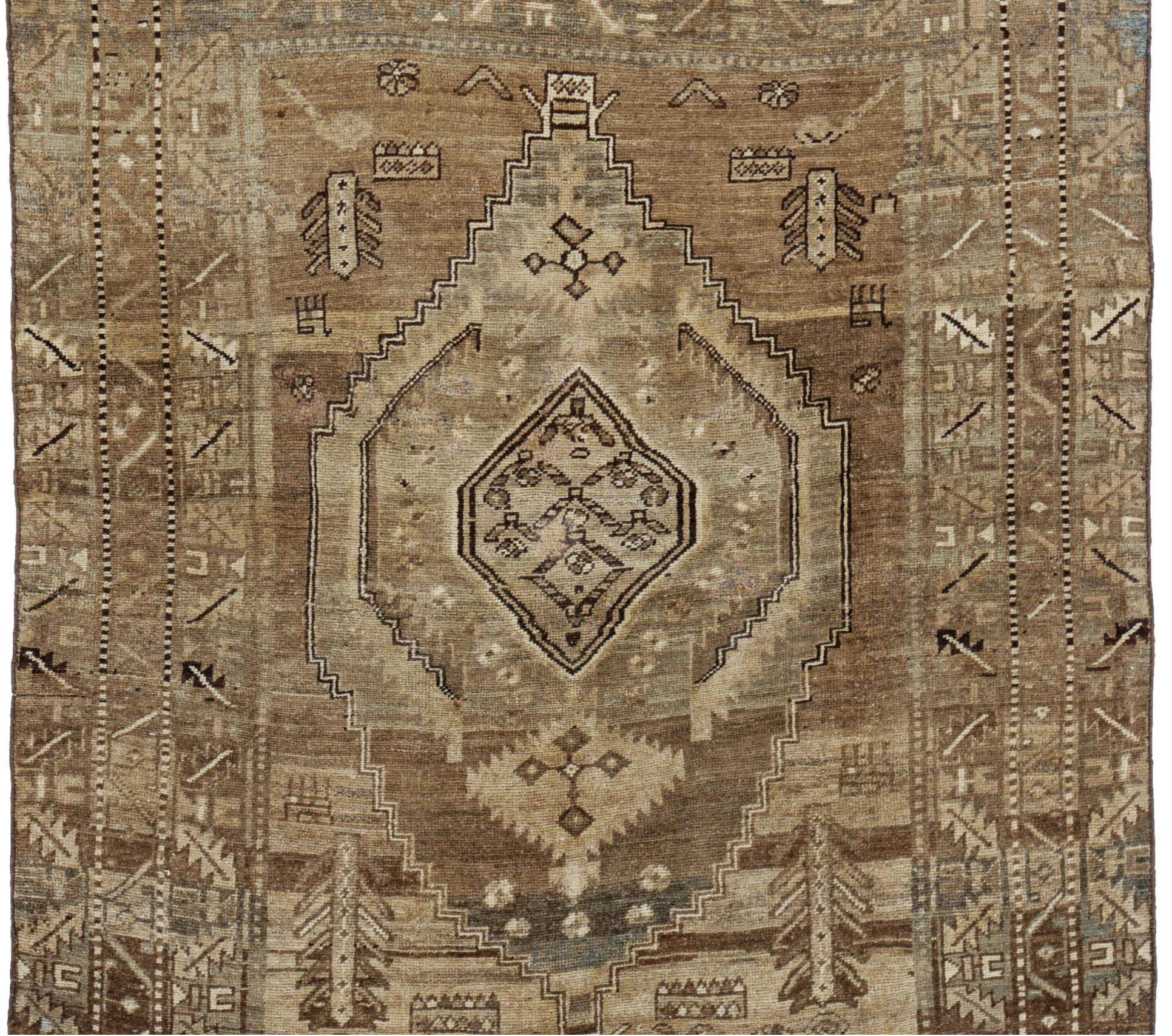 Persischer Aserbaidschan Kleiner Teppich CIRCA 1910 - Wolle Braun Elfenbein Design - 91289 (Asiatisch) im Angebot
