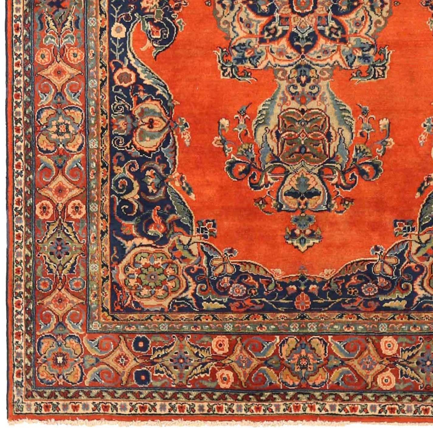 Asiatique Petit tapis persan Azerbaïdjan Circa 1910 - Laine Bleu marine Rouge Jaune 72731 en vente