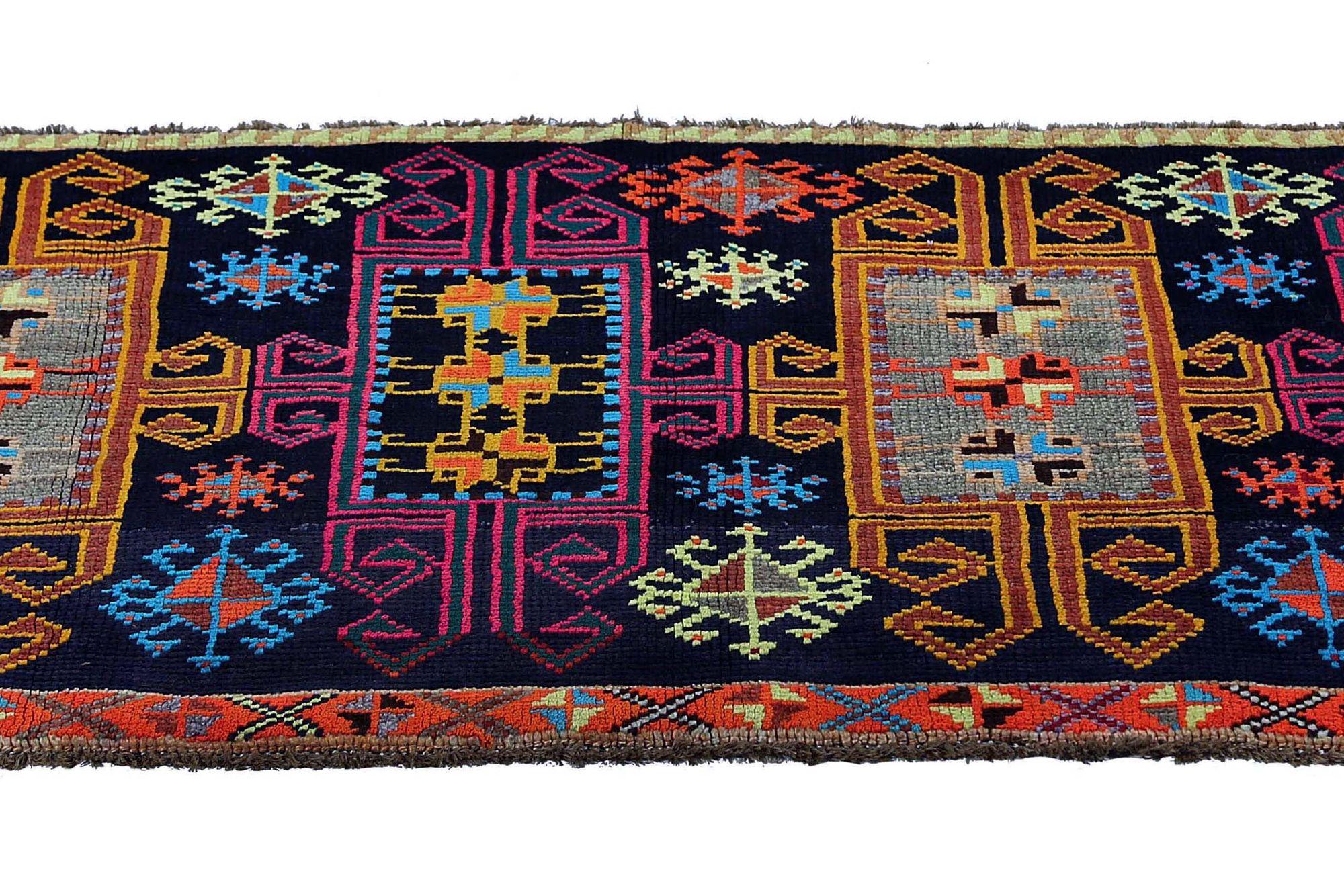 Persischer Aserbaidschanischer kleiner Teppich - Wolle Schwarz Blau Rot Design - 97059 im Zustand „Hervorragend“ im Angebot in Dallas, TX