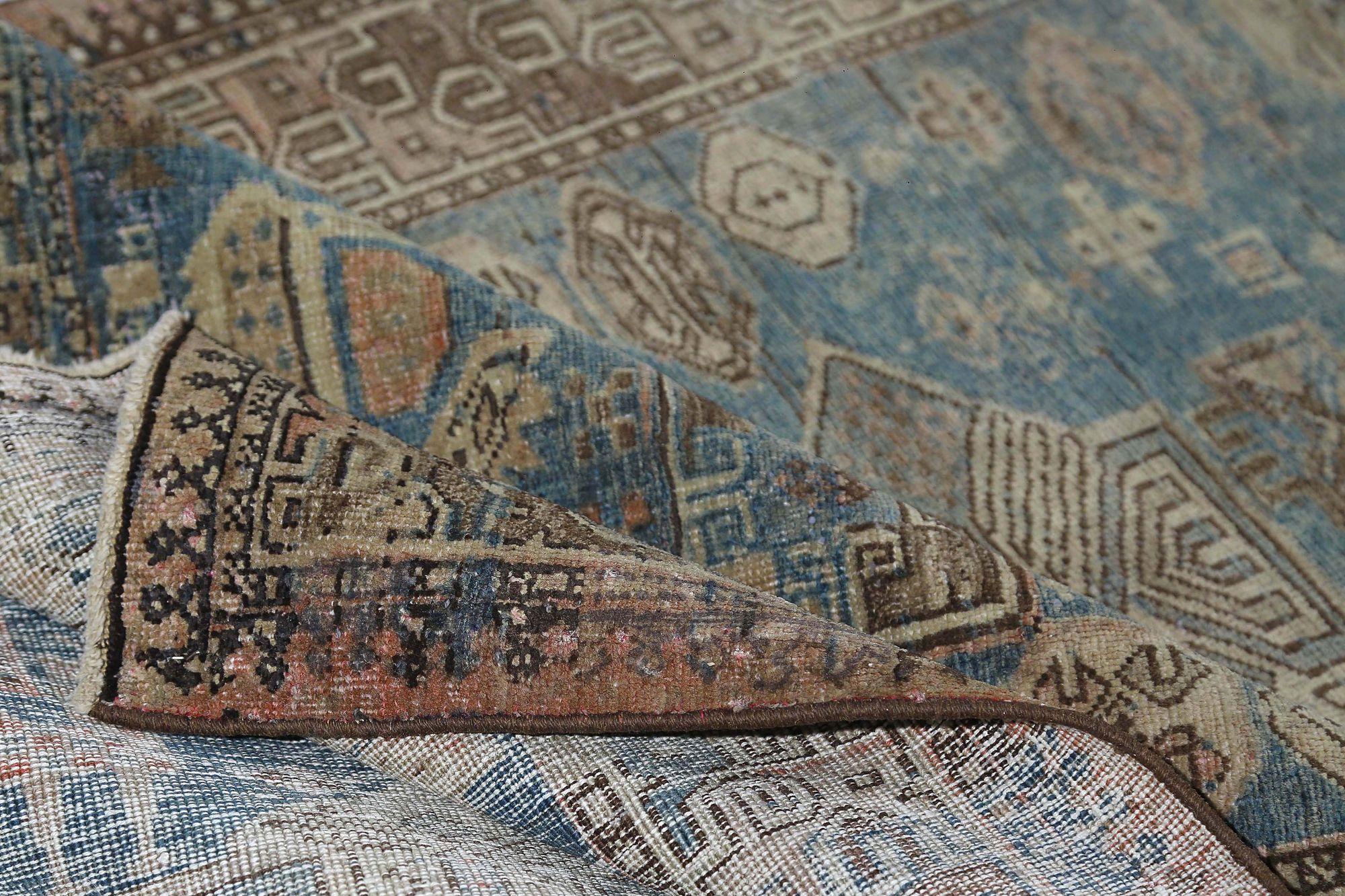 Persischer Aserbaidschanischer kleiner Teppich - Wollblaues Design - 97618 (Irakisch) im Angebot