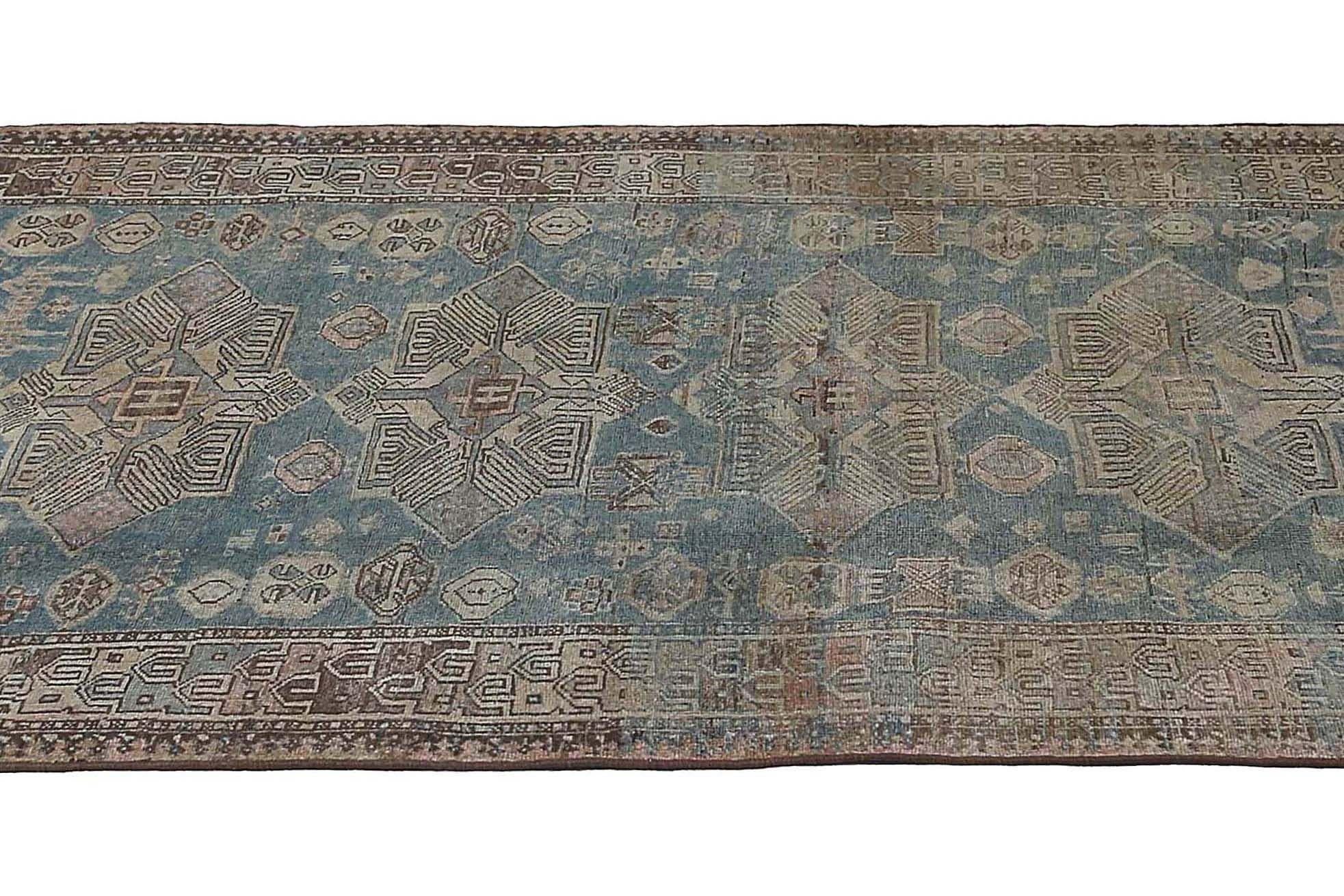 Persischer Aserbaidschanischer kleiner Teppich - Wollblaues Design - 97618 (20. Jahrhundert) im Angebot