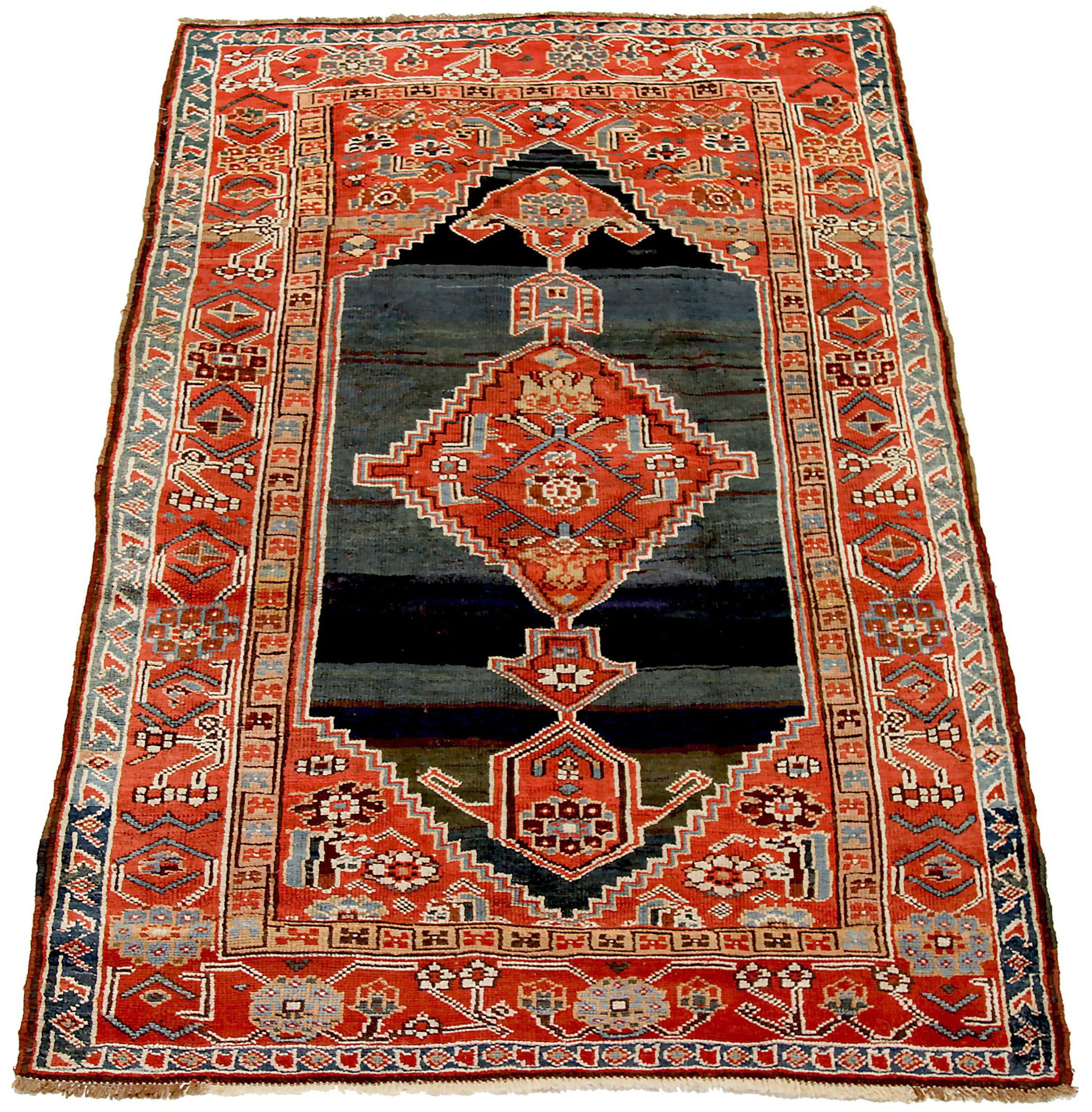 Discover the elegance of Persian Azerbaijan featuring Small Rug in Circa 1880. Designed with Wool and BlueGrayRed, this exclusive design is perfect for enhancing your space.