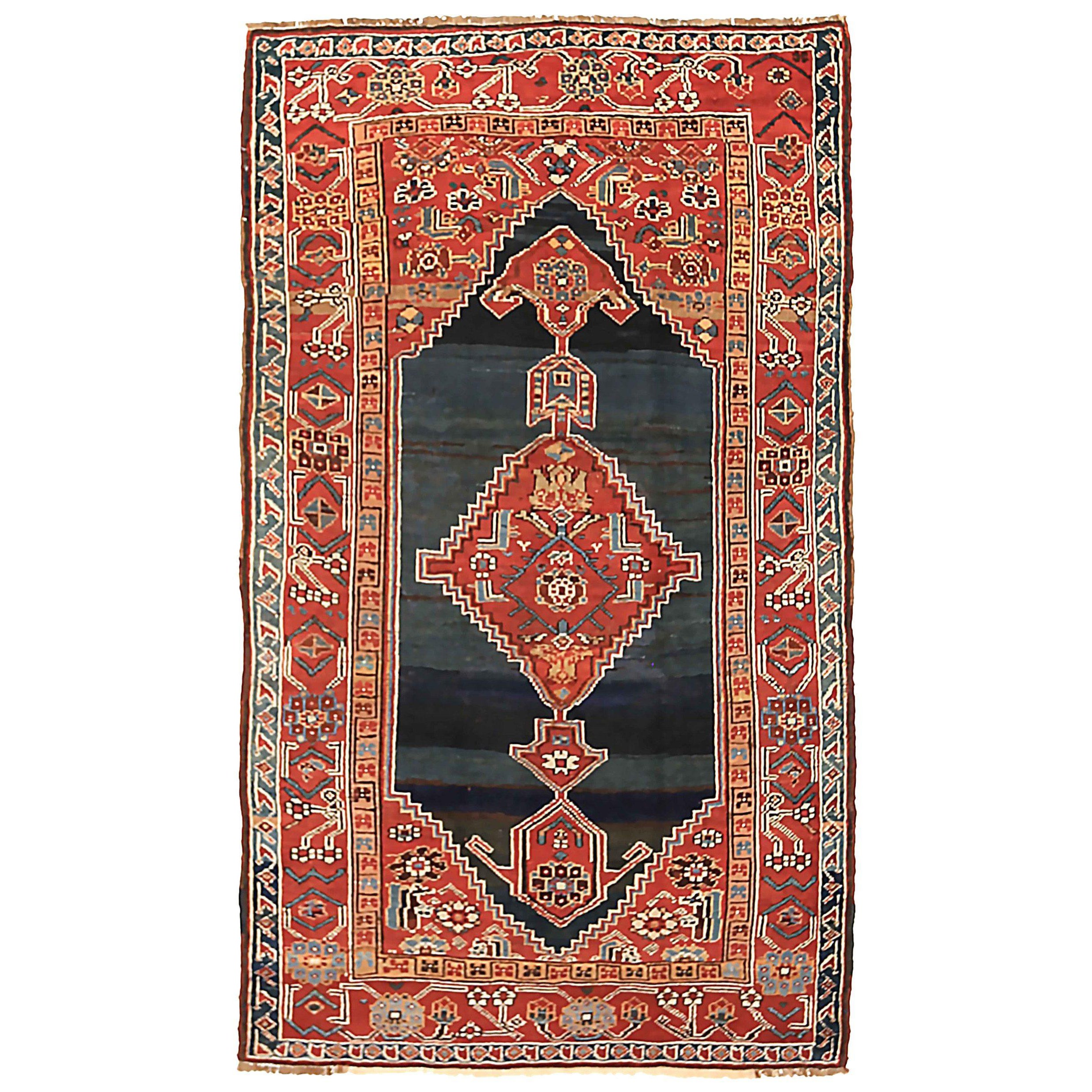 Persischer Aserbaidschanischer kleiner Teppich - Wolle Blau Grau Rot Design - 88795