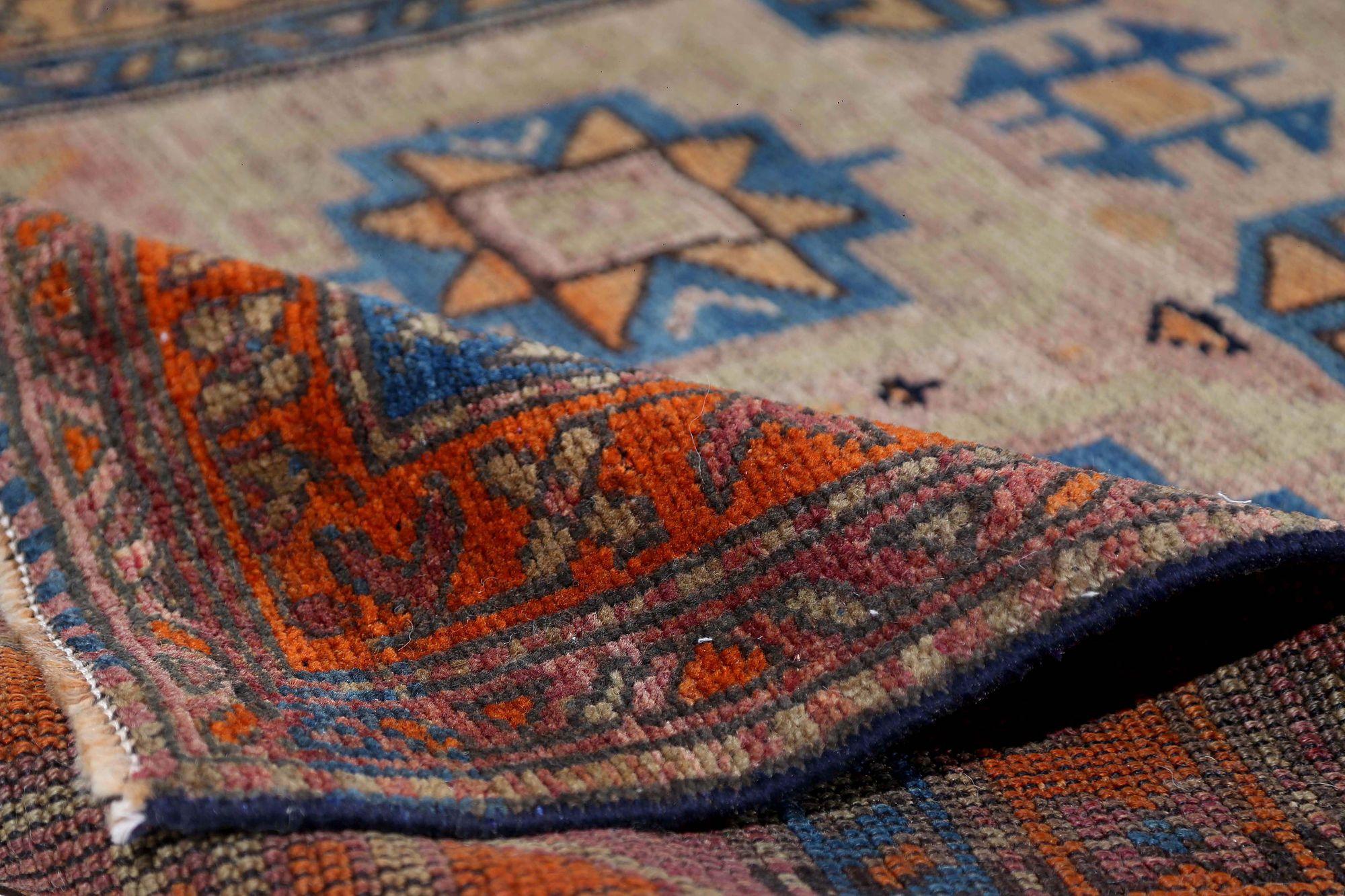 Iracheno Tappeto Persiano Azerbaijan Piccolo - Lana Blu Avorio Arancione Rosa - 96664 in vendita