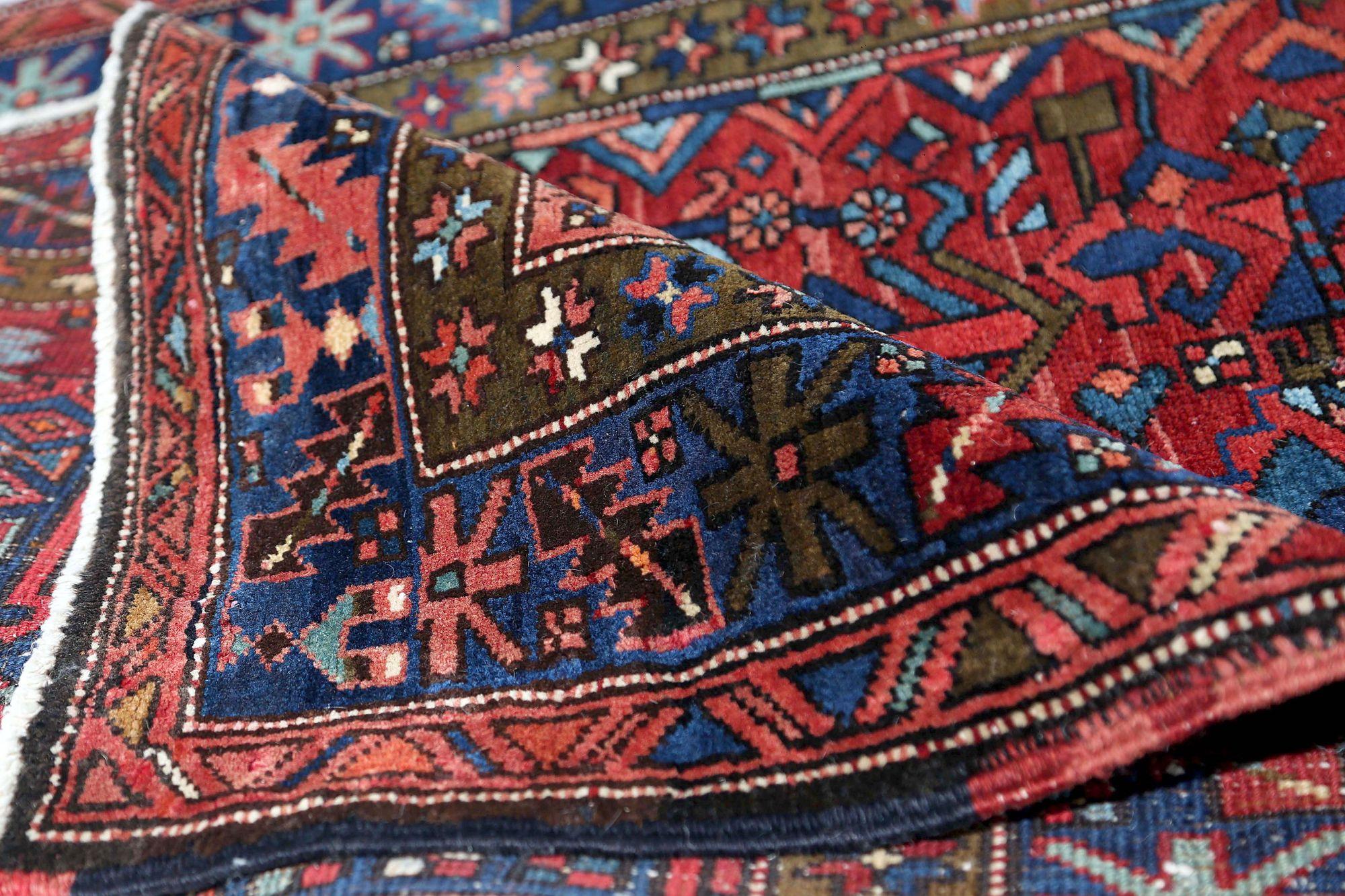 XX secolo Tappeto Persiano Azerbaijan Piccolo - Lana Blu Avorio Arancione Rosa - 96664 in vendita