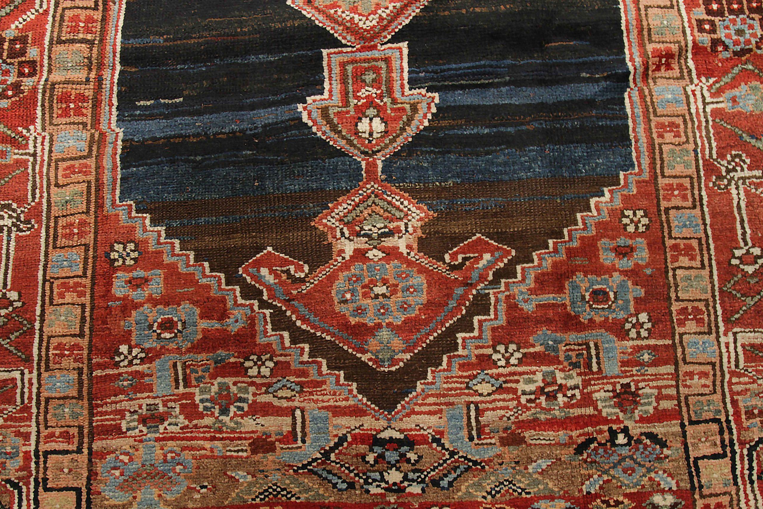 Persischer Aserbaidschanischer kleiner Teppich - Wolle Blau Rot Design - 88796 (20. Jahrhundert) im Angebot