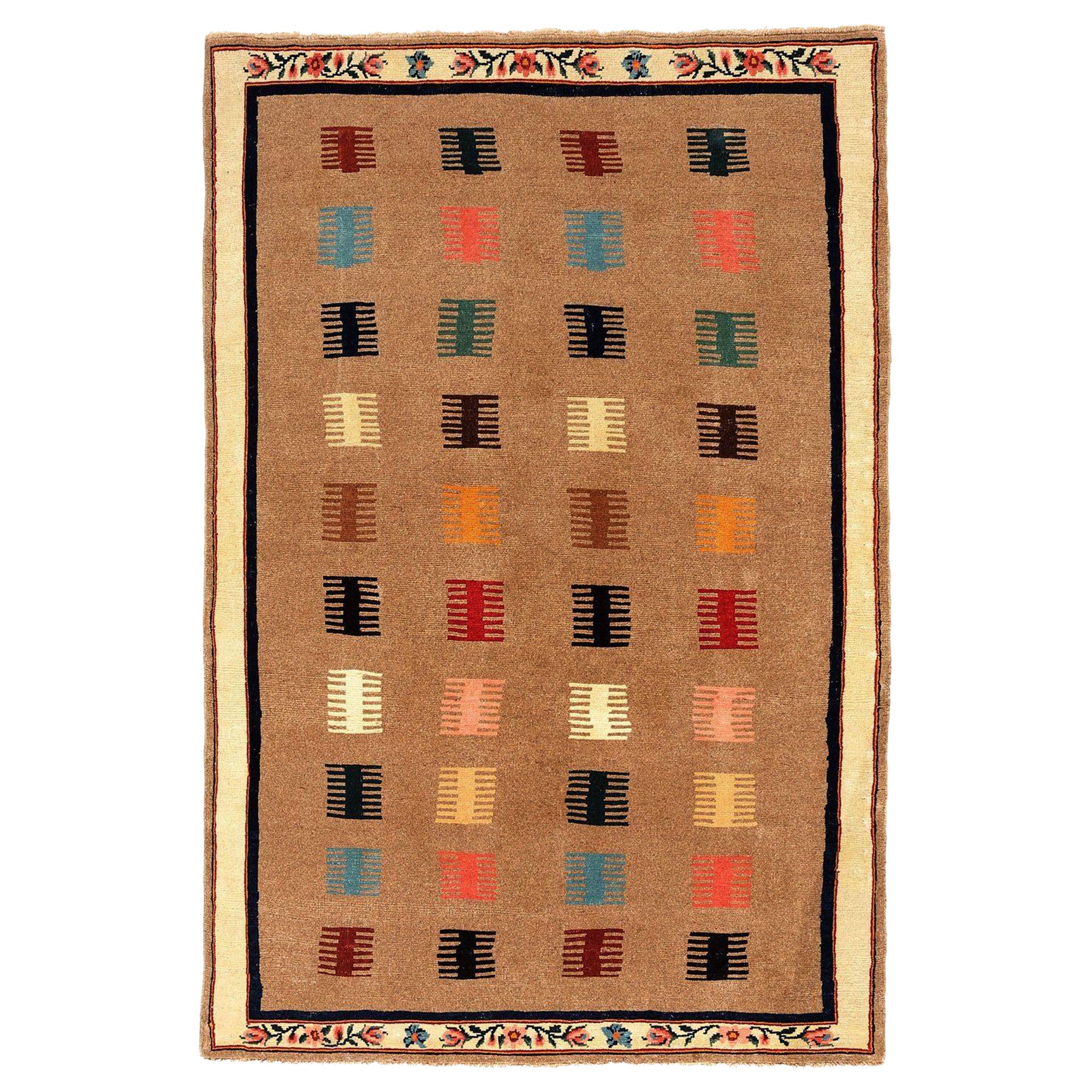 Persian Azerbaijan Small Rug - Wool Brown Design - 96705 For Sale