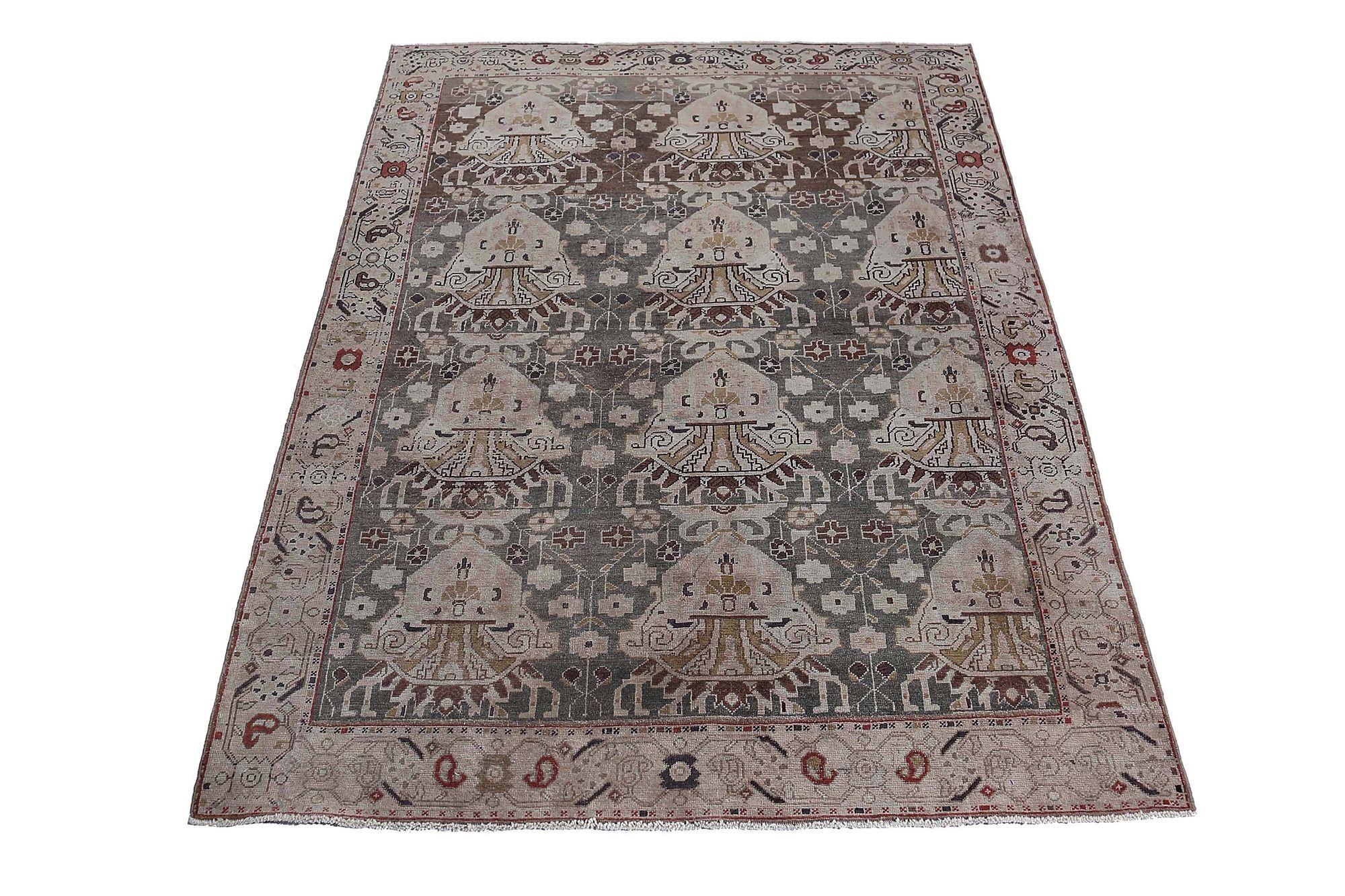 XX secolo Tappeto persiano Azerbaijan Small Design - Lana Marrone Grigio - 97607 in vendita
