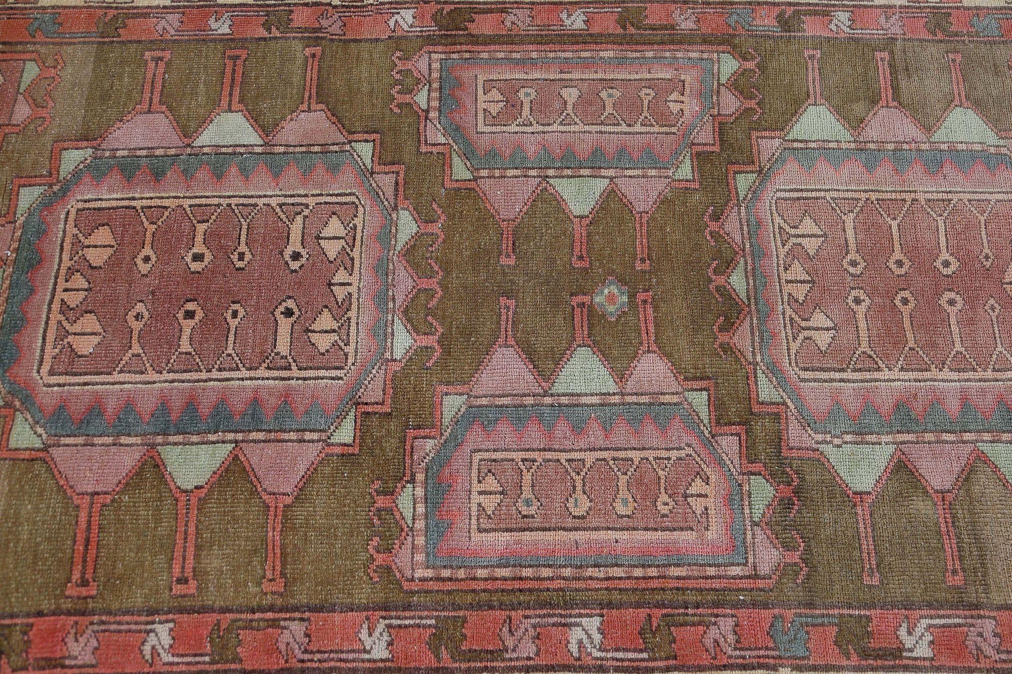 XX secolo Tappeto persiano Azerbaijan Small Design - Lana Marrone Verde Rosa - 96657 in vendita