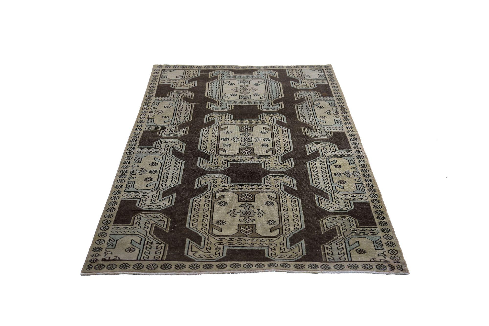 Persischer Aserbaidschan Small Teppich - Wolle Brown Elfenbein Design - 97632 im Zustand „Hervorragend“ im Angebot in Dallas, TX