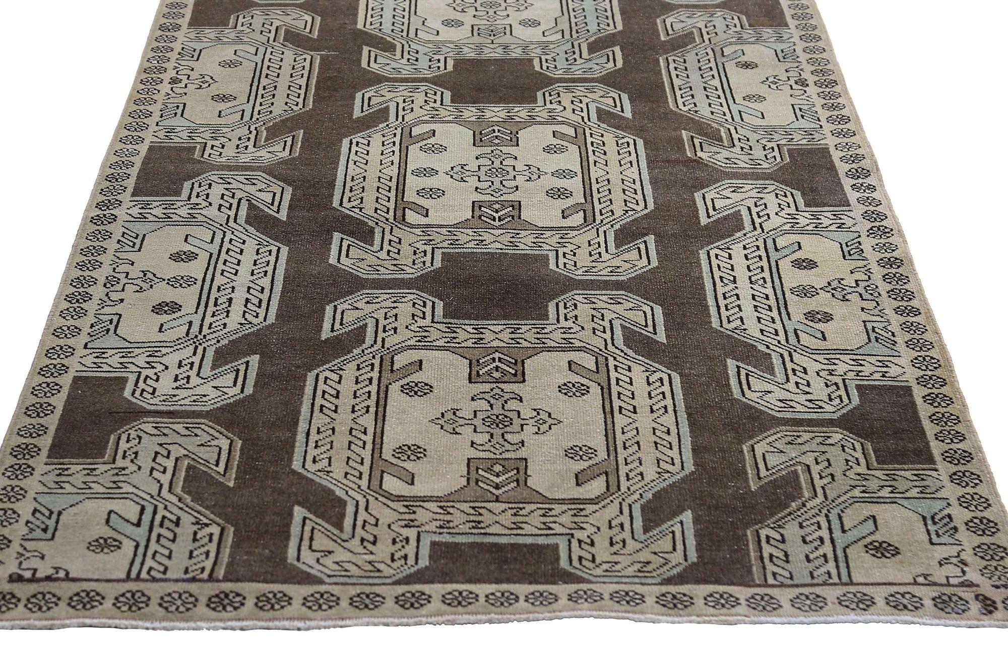 Persischer Aserbaidschan Small Teppich - Wolle Brown Elfenbein Design - 97632 (20. Jahrhundert) im Angebot