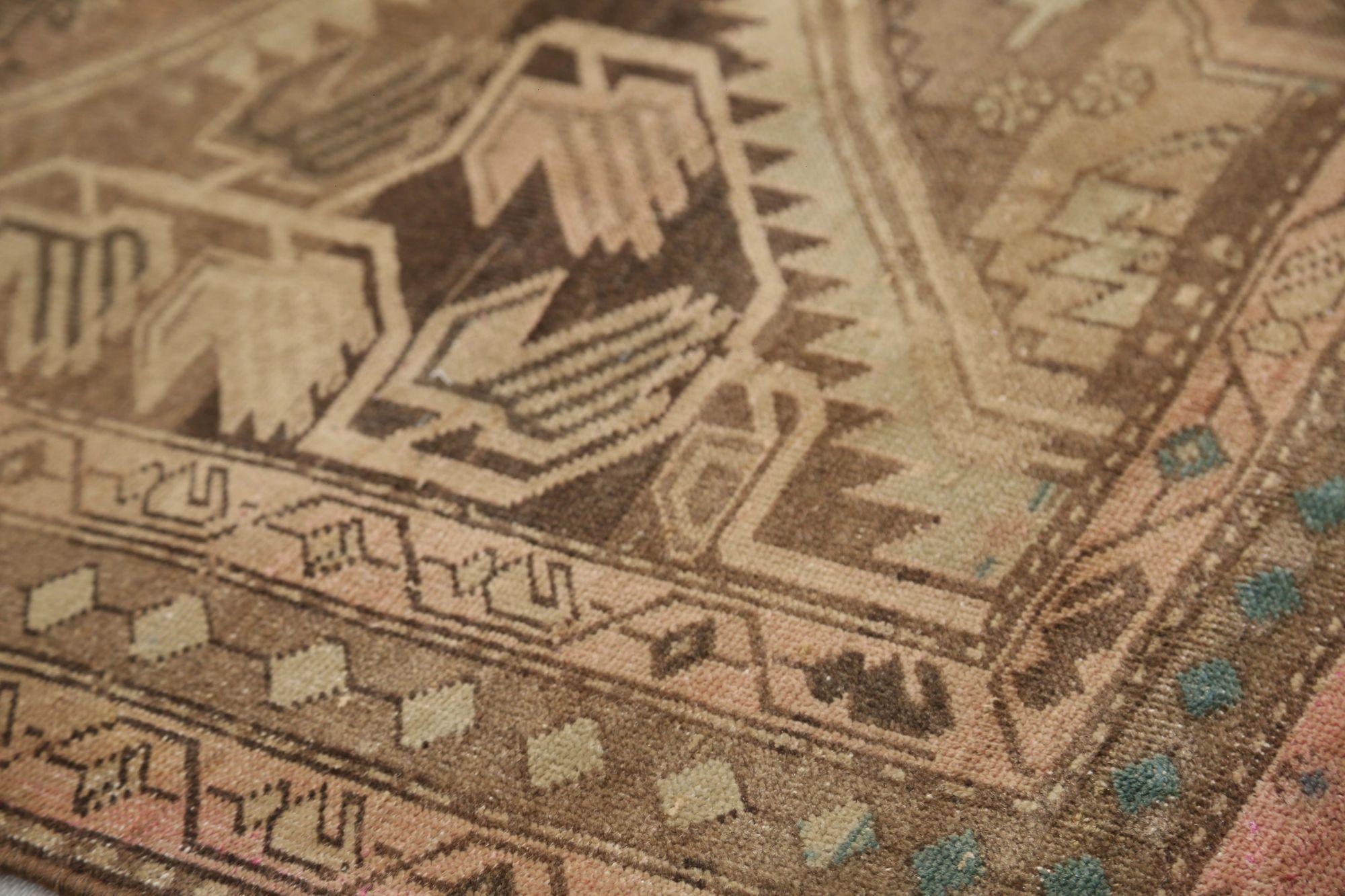 Alfombra Persa Azerbaiyán Small Design - Lana Marrón Marfil Rosa - 97402 siglo XX en venta