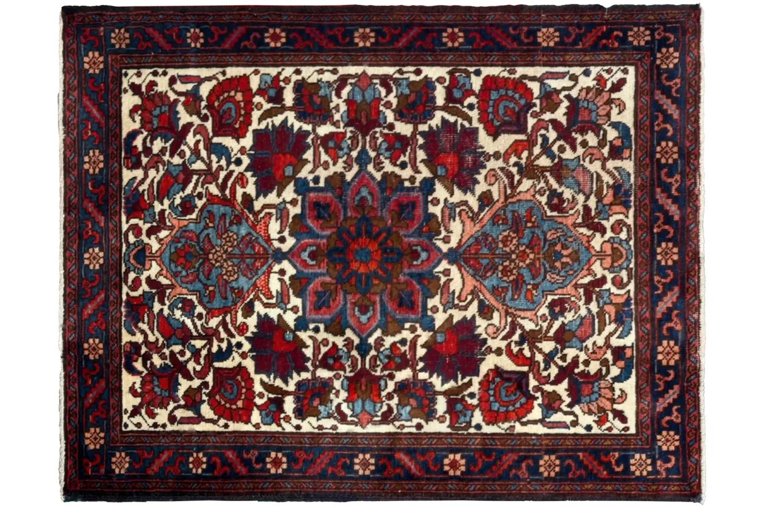Tribal Persian Azerbaijan Small Rug - Wool Ivory Navy Blue Design For Sale