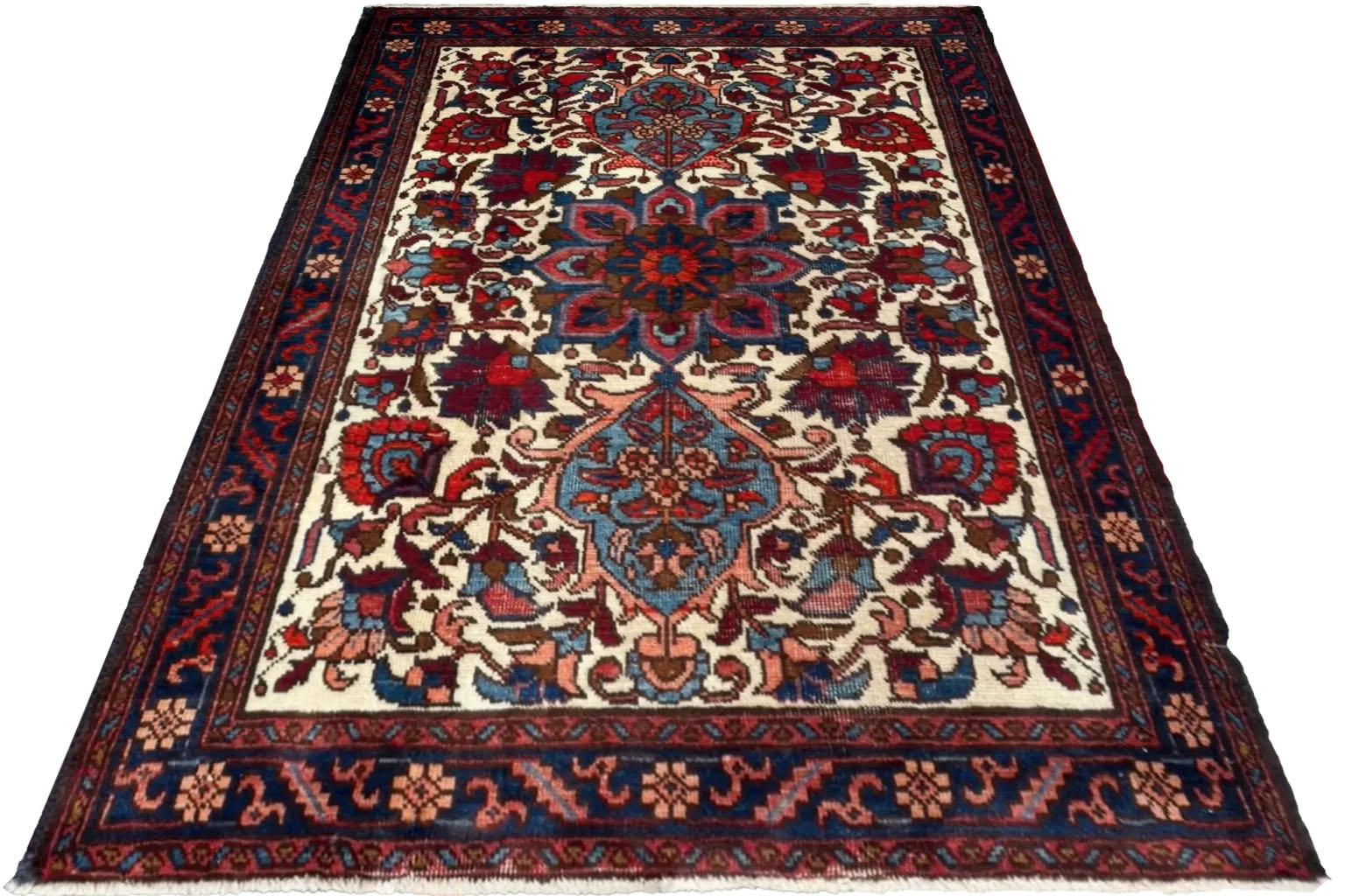 Hand-Woven Persian Azerbaijan Small Rug - Wool Ivory Navy Blue Design For Sale