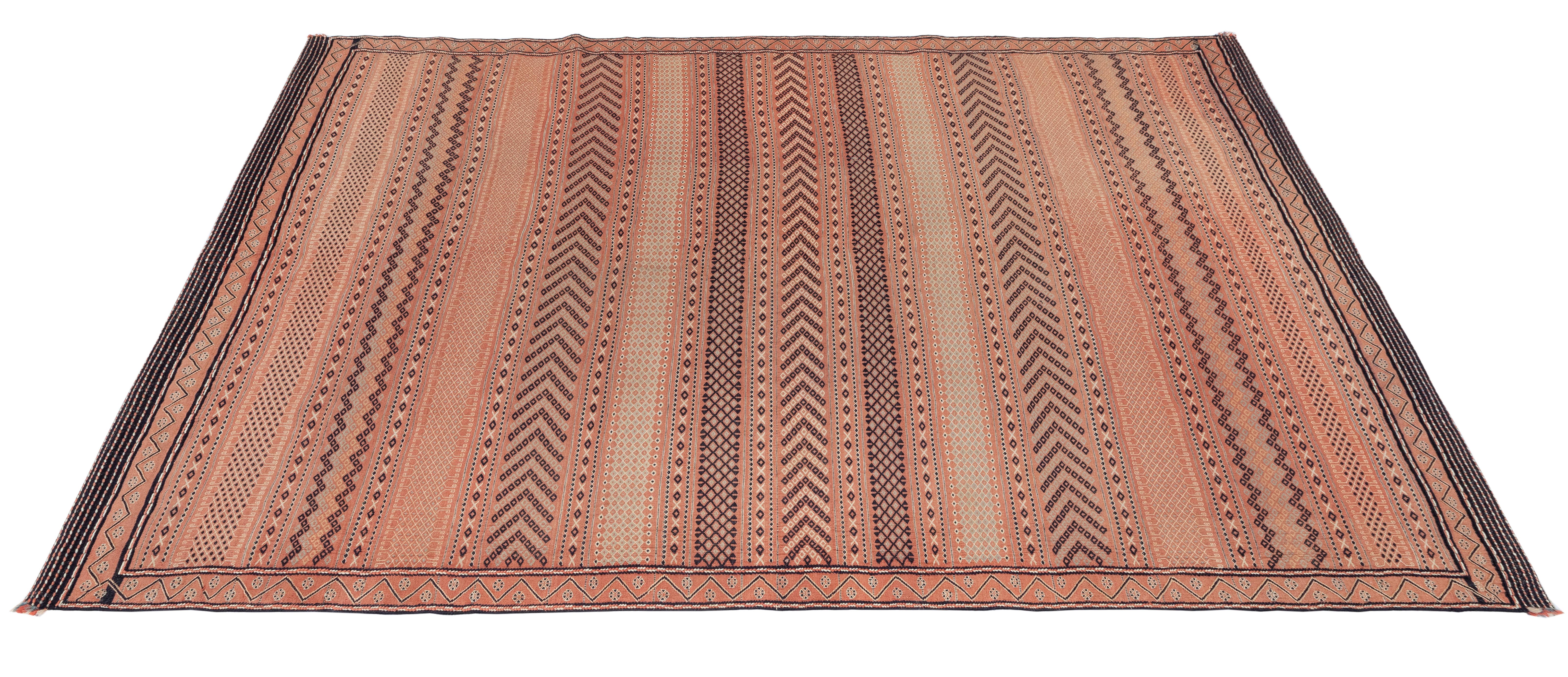 Persischer Aserbaidschan Vintage Flachgewebeteppich - handgesponnene Wolle, pflanzengefärbt im Angebot 1
