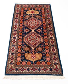Persian Azerbaijani Hand-Knotted Rug Runner Geometric Design